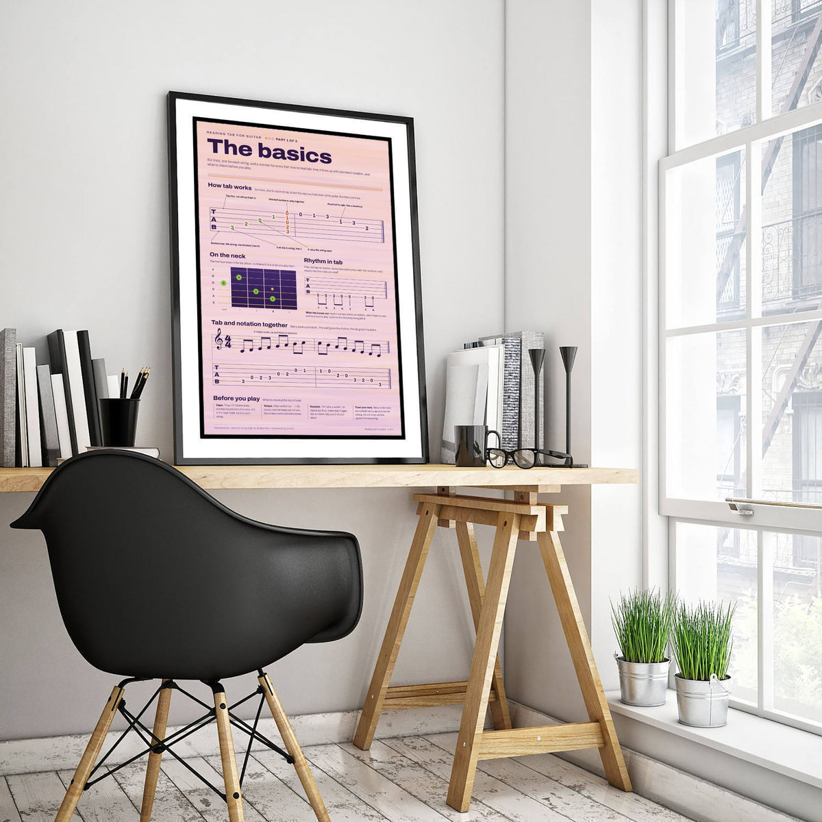 Guitar Tab Art Print - How to Read Tab Guide Poster - Educational Illustration - Beginner Guitarist Gift 1/3