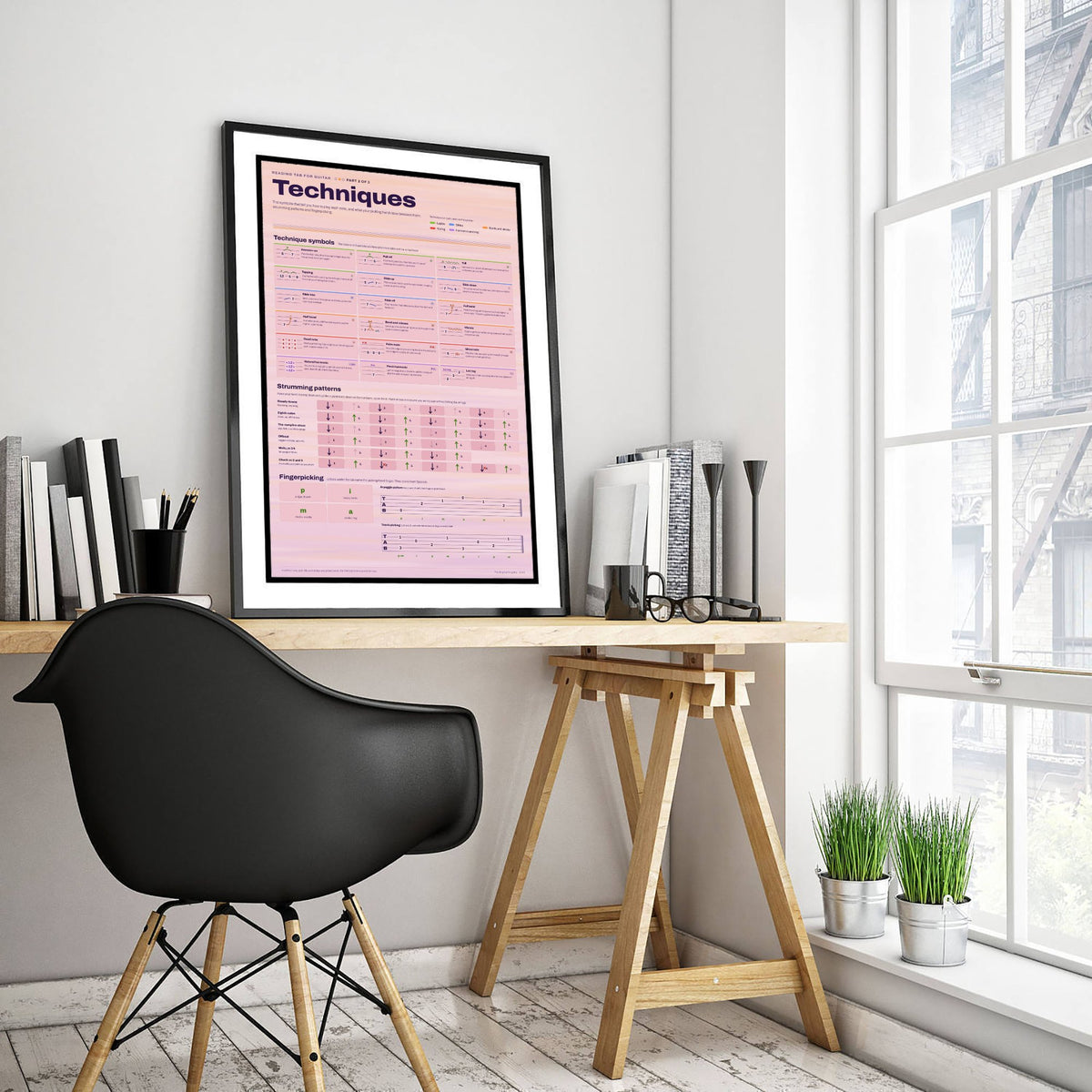 Guitar Techniques Art Print - Tab Symbols and Strumming Patterns Poster - Educational Illustration - Guitar Gift 2/3