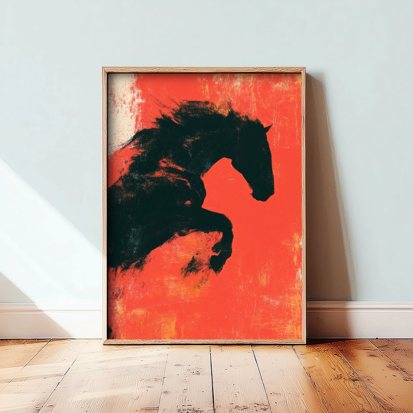 Black Horse Art Print - Rearing Stallion Poster - Scarlet Screen Print Style Illustration - Red Felt 1/3