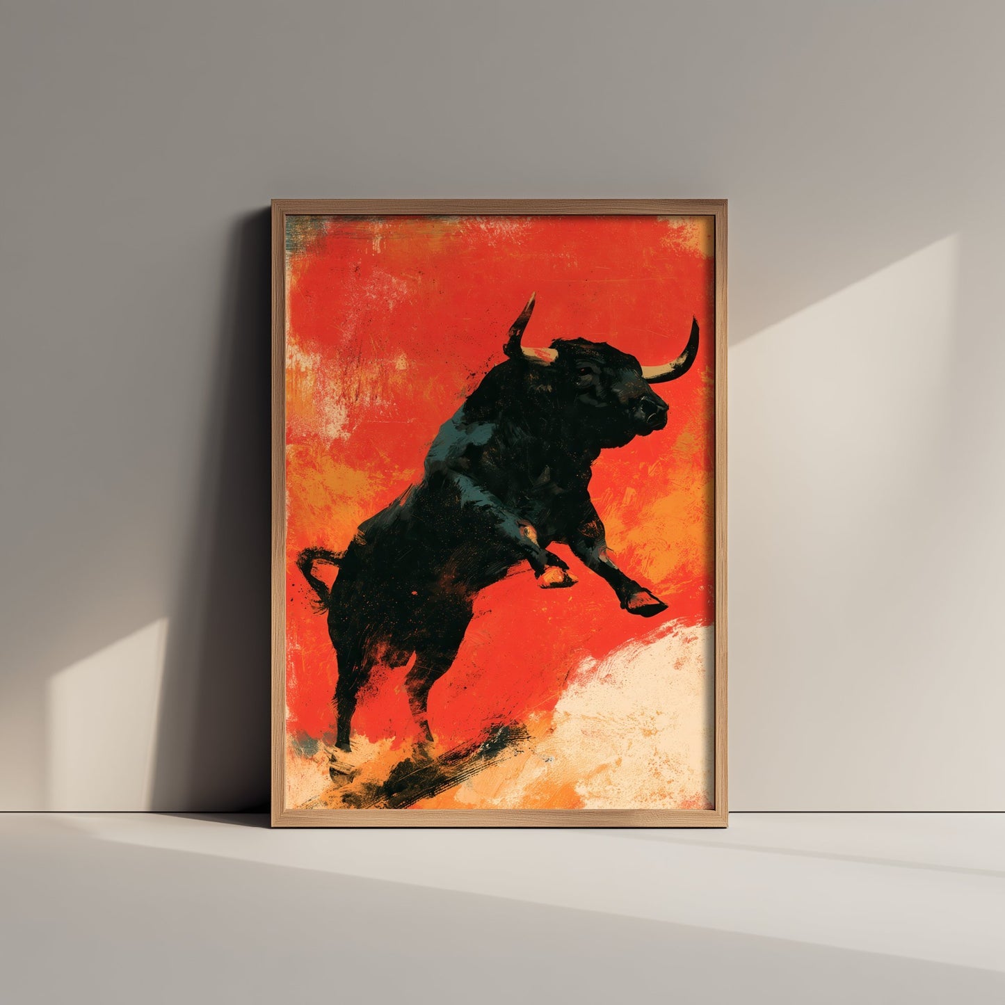 Black Bull Art Print - Charging Bull Poster - Scarlet Screen Print Style Illustration - Red Felt 3/3