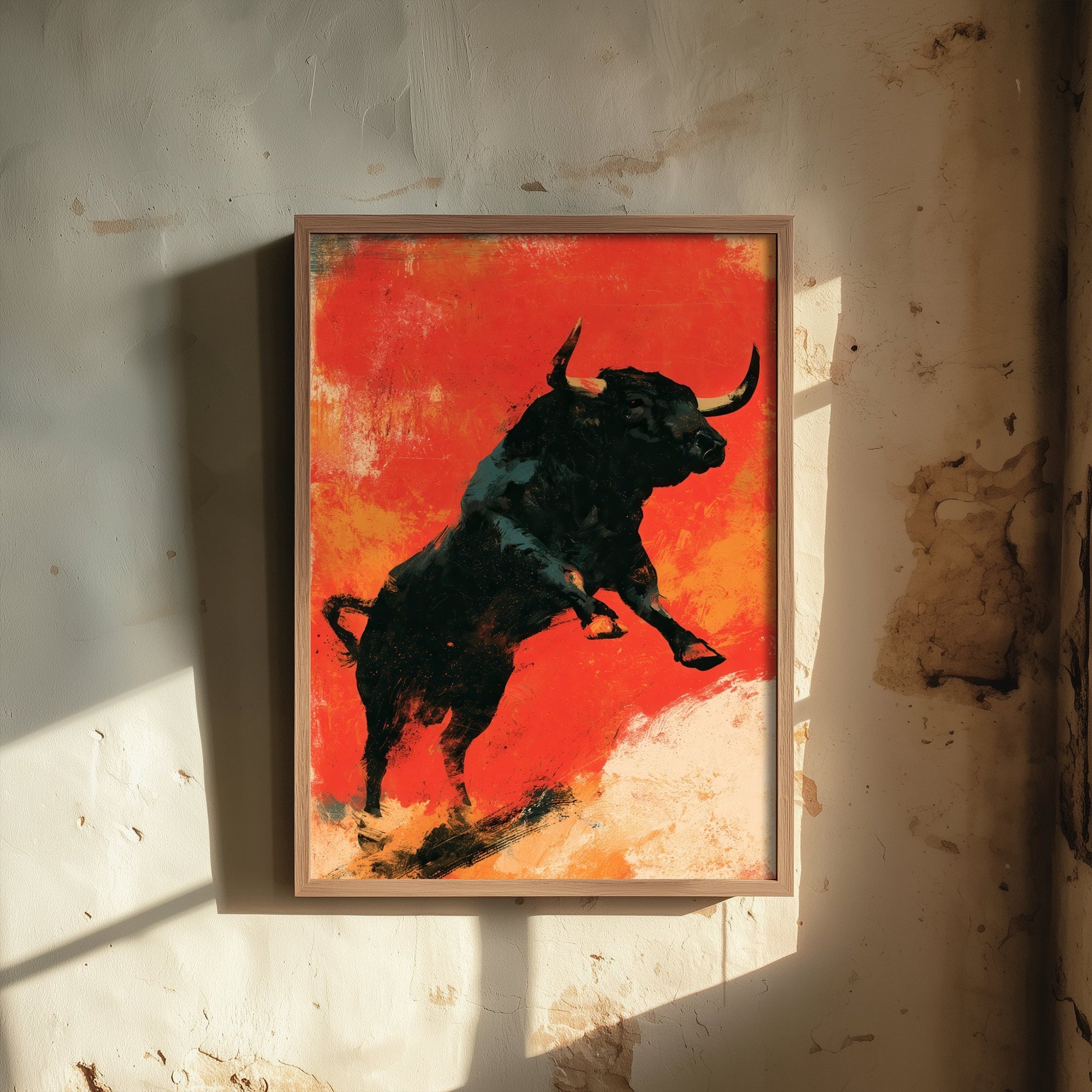 Black Bull Art Print - Charging Bull Poster - Scarlet Screen Print Style Illustration - Red Felt 3/3