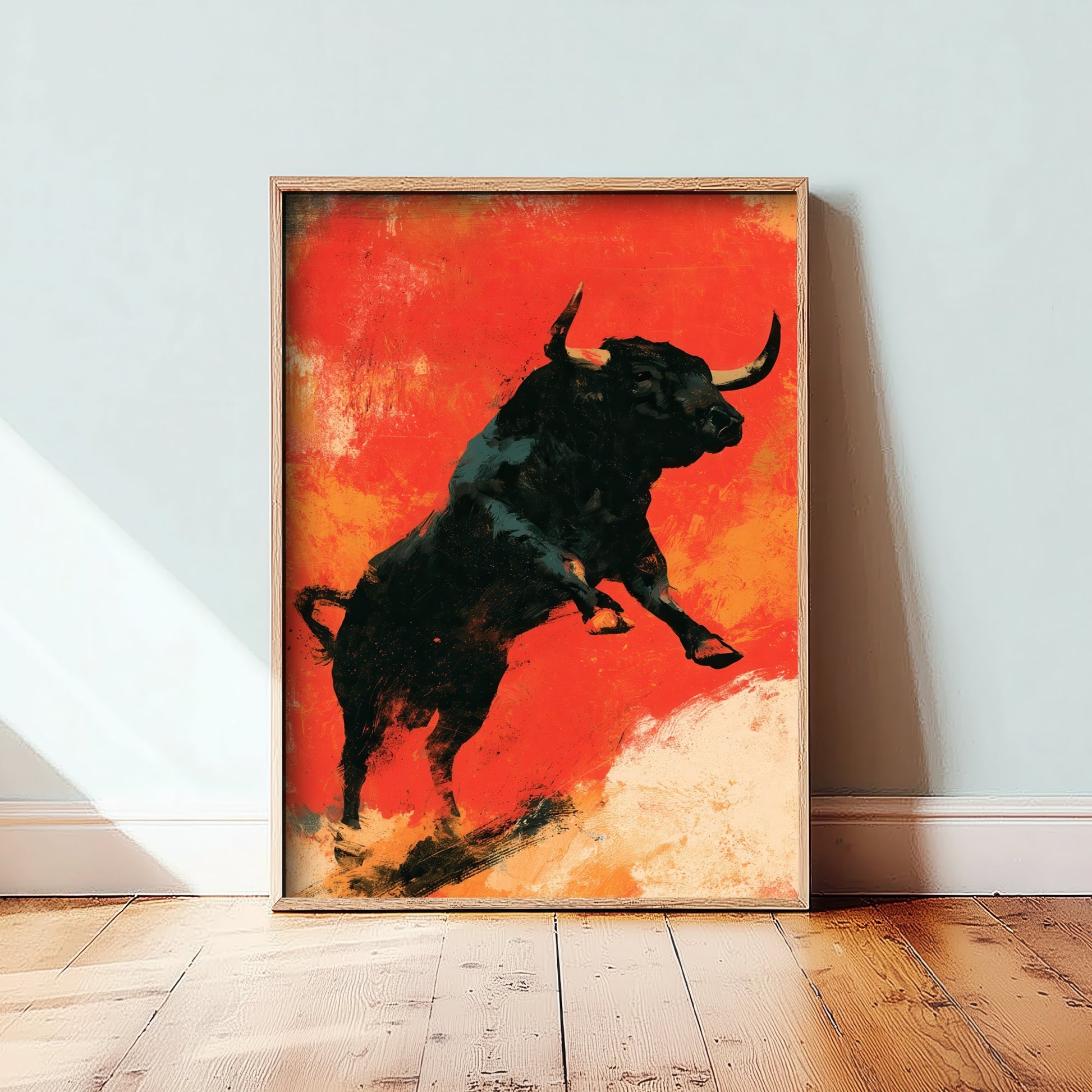 Black Bull Art Print - Charging Bull Poster - Scarlet Screen Print Style Illustration - Red Felt 3/3