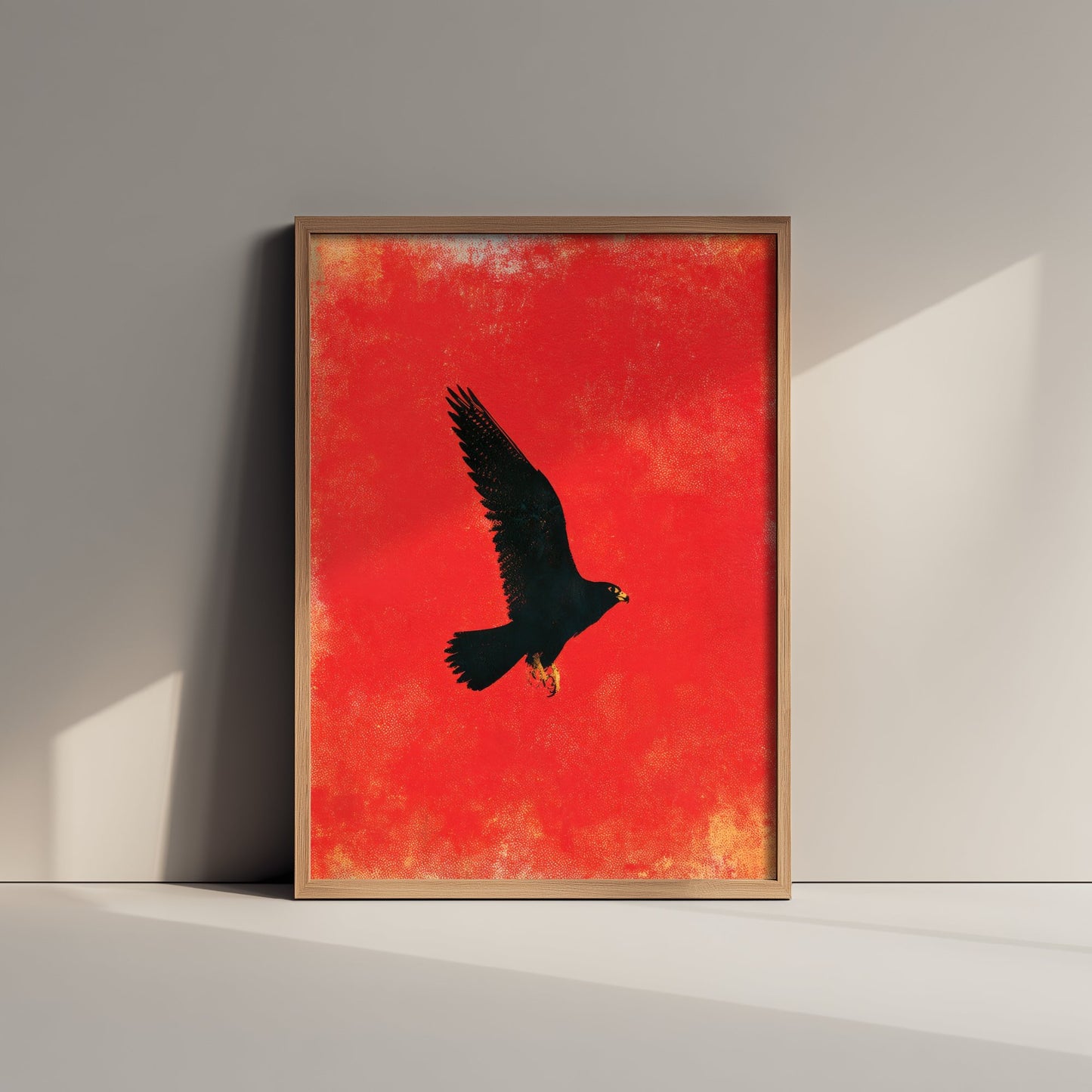 Peregrine Falcon Art Print - Bird of Prey Poster - Scarlet Screen Print Style Illustration - Red Felt 1/3