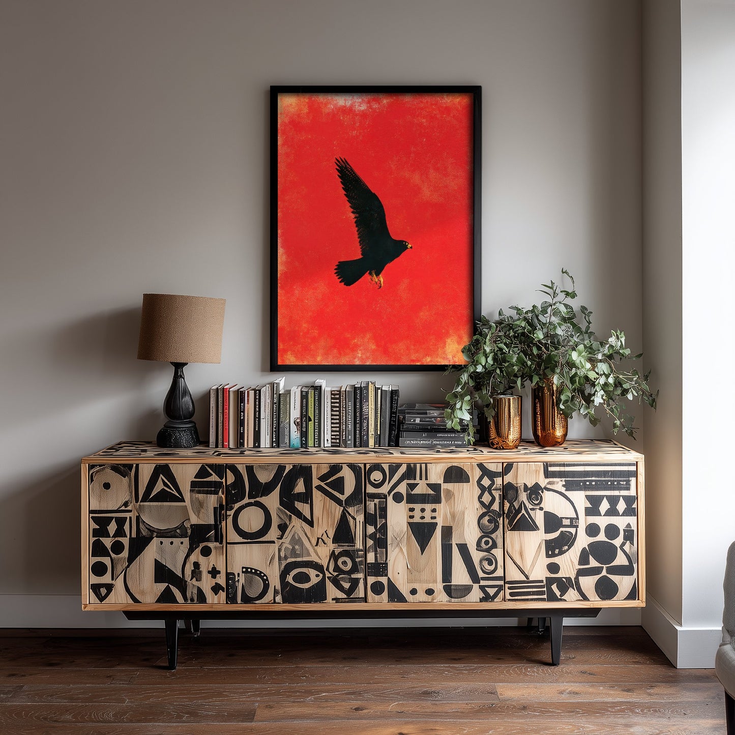 Peregrine Falcon Art Print - Bird of Prey Poster - Scarlet Screen Print Style Illustration - Red Felt 1/3