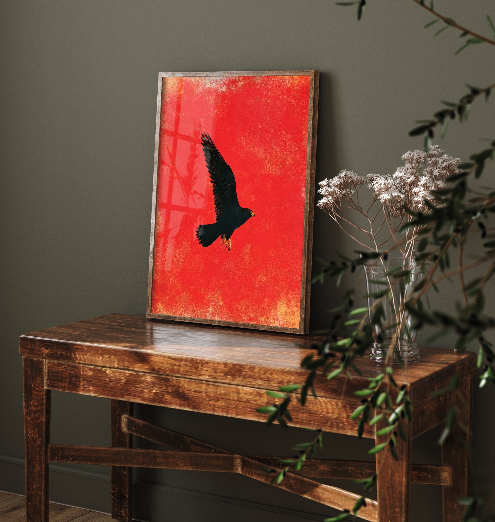 Peregrine Falcon Art Print - Bird of Prey Poster - Scarlet Screen Print Style Illustration - Red Felt 1/3