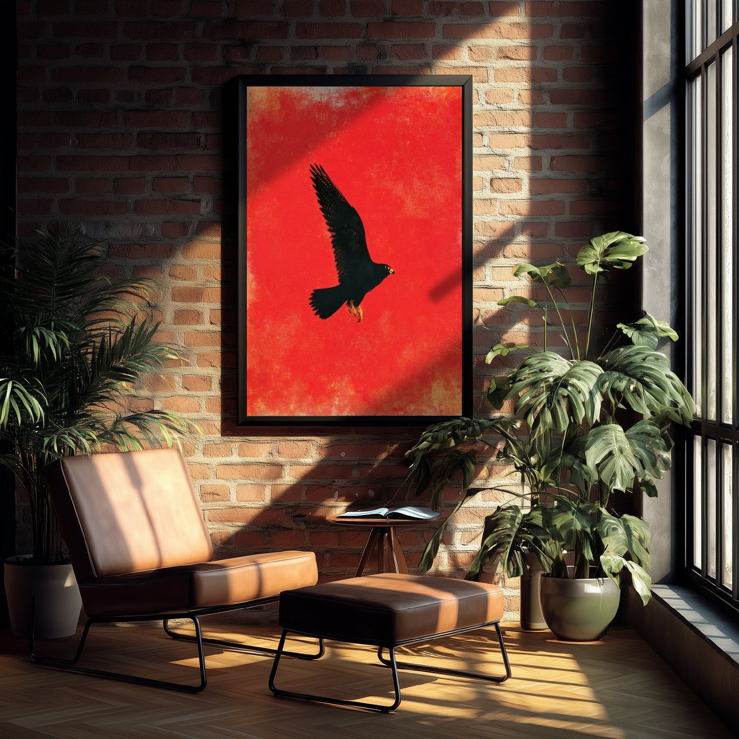 Peregrine Falcon Art Print - Bird of Prey Poster - Scarlet Screen Print Style Illustration - Red Felt 1/3