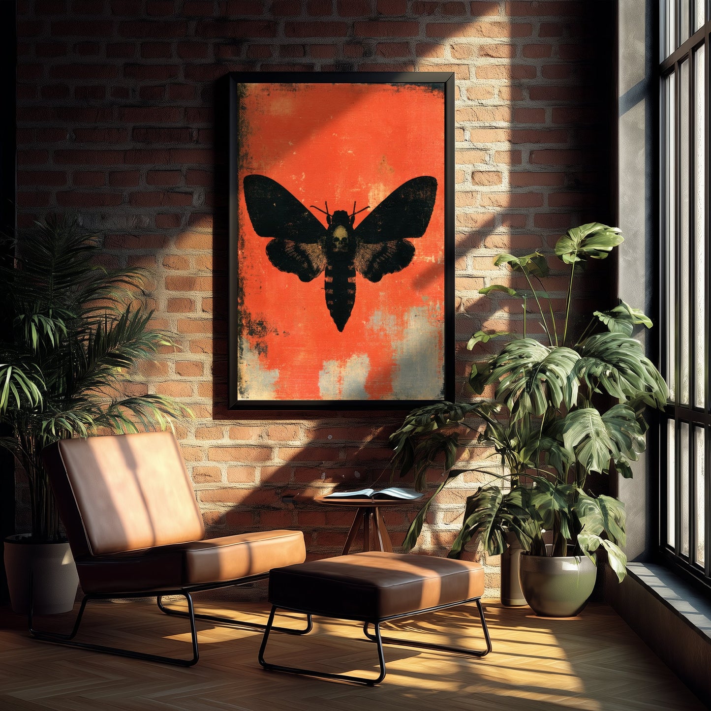 Death's Head Hawkmoth Art Print - Gothic Moth Poster - Scarlet Screen Print Style Illustration - Red Felt 3/3