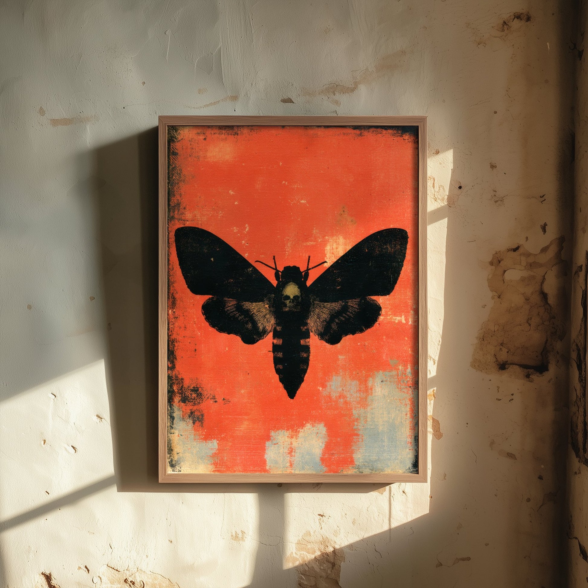 Death's Head Hawkmoth Art Print - Gothic Moth Poster - Scarlet Screen Print Style Illustration - Red Felt 3/3