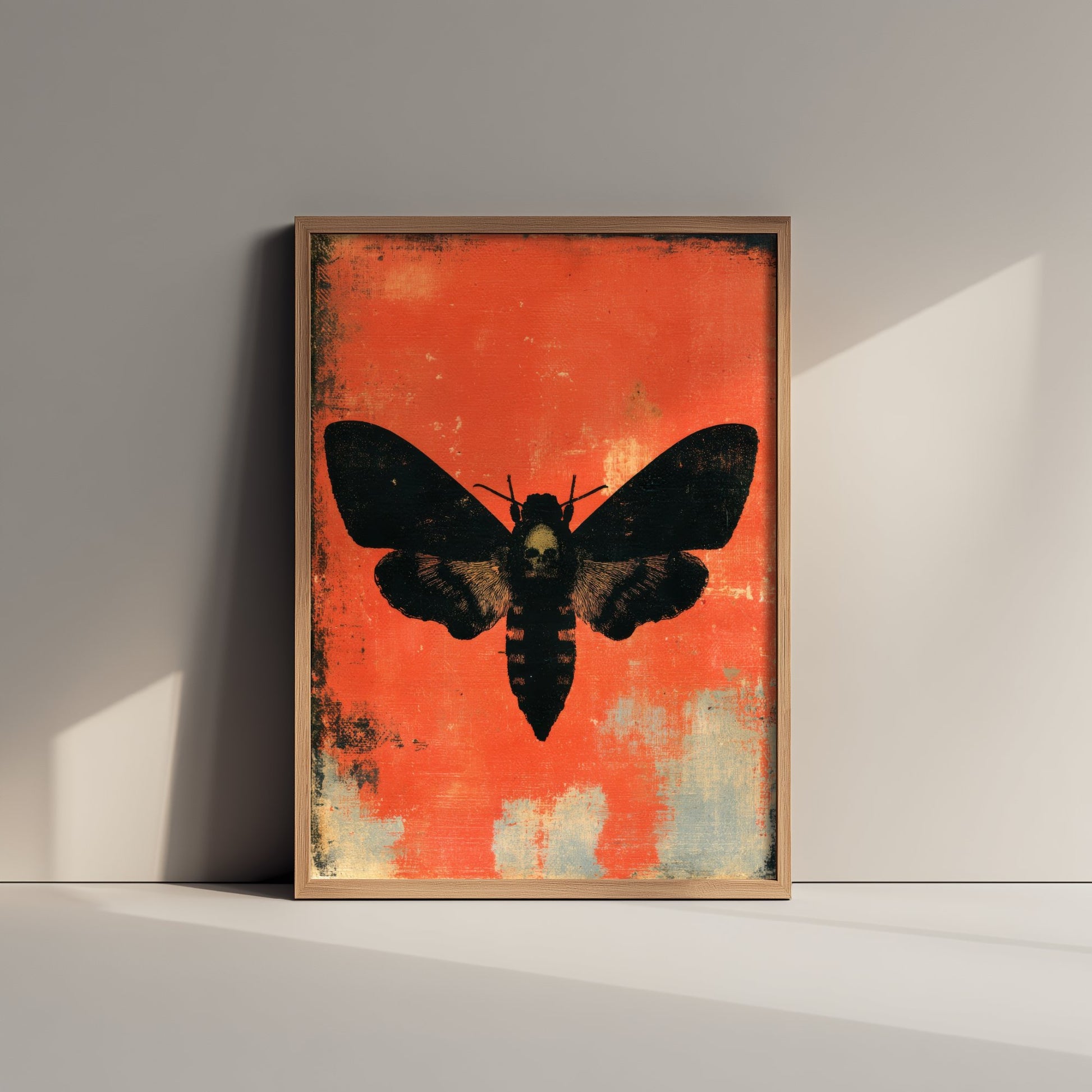 Death's Head Hawkmoth Art Print - Gothic Moth Poster - Scarlet Screen Print Style Illustration - Red Felt 3/3
