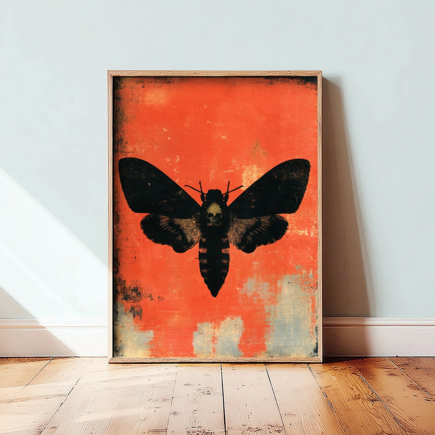 Death's Head Hawkmoth Art Print - Gothic Moth Poster - Scarlet Screen Print Style Illustration - Red Felt 3/3