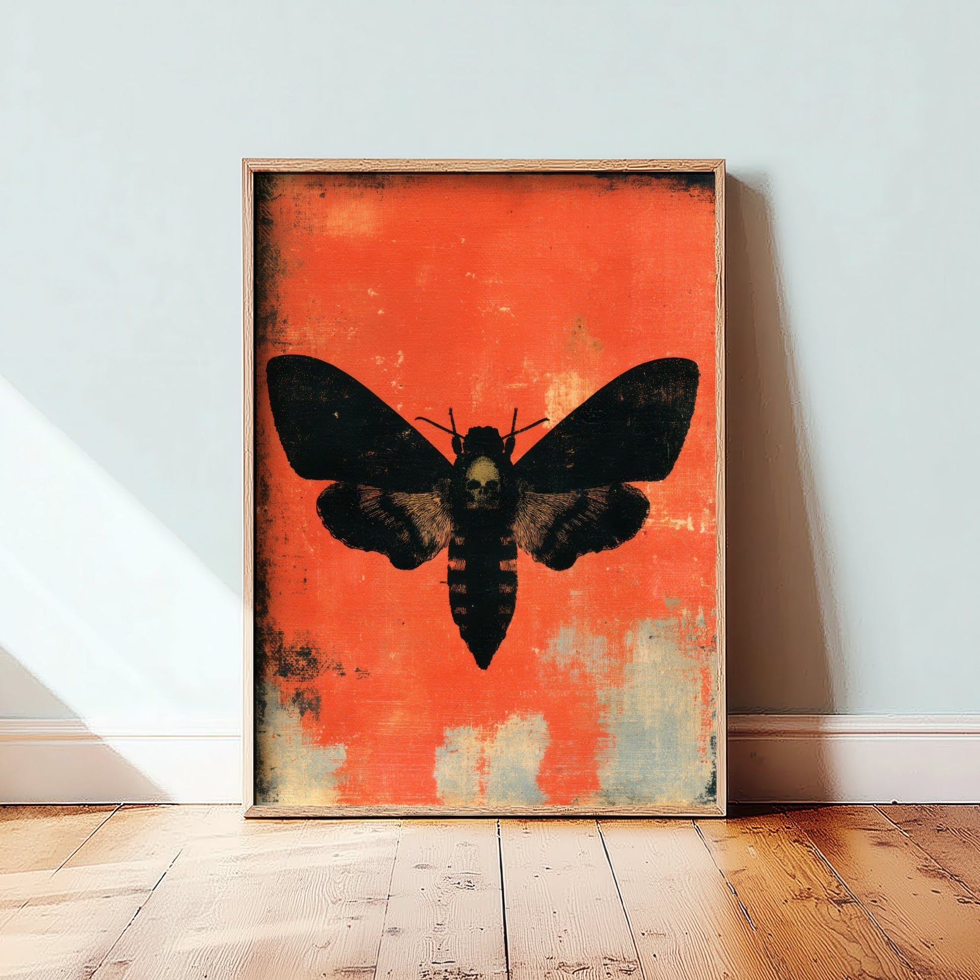 Death's Head Hawkmoth Art Print - Gothic Moth Poster - Scarlet Screen Print Style Illustration - Red Felt 3/3