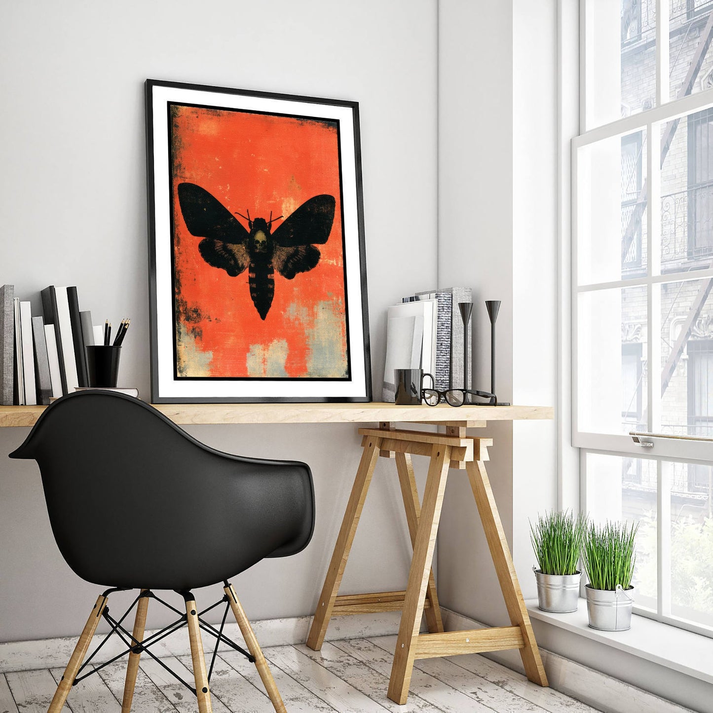 Death's Head Hawkmoth Art Print - Gothic Moth Poster - Scarlet Screen Print Style Illustration - Red Felt 3/3