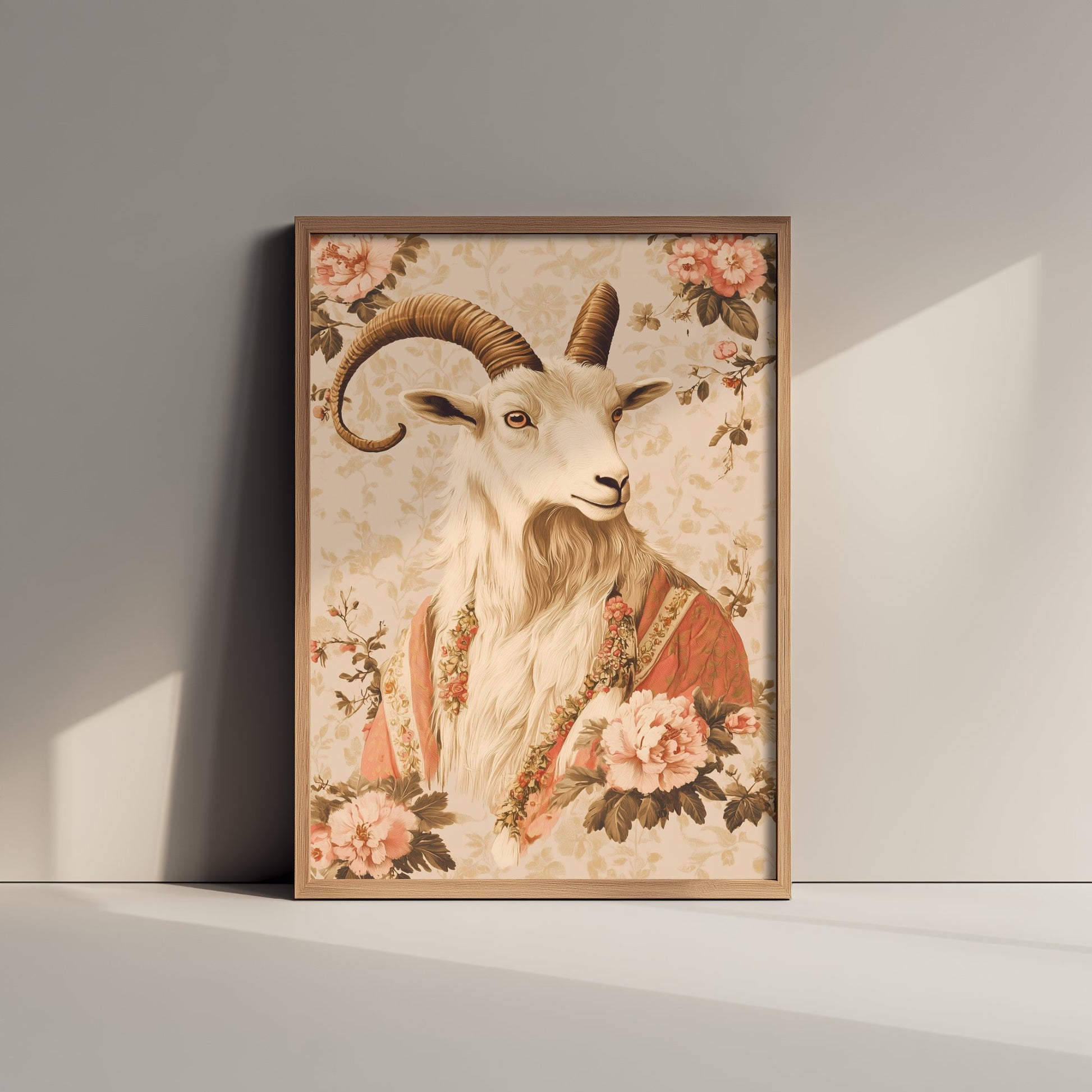 Mountain Goat Art Print - Whimsical Animal in Robe Poster - Floral Illustration - Mystical Wall Art 1/3