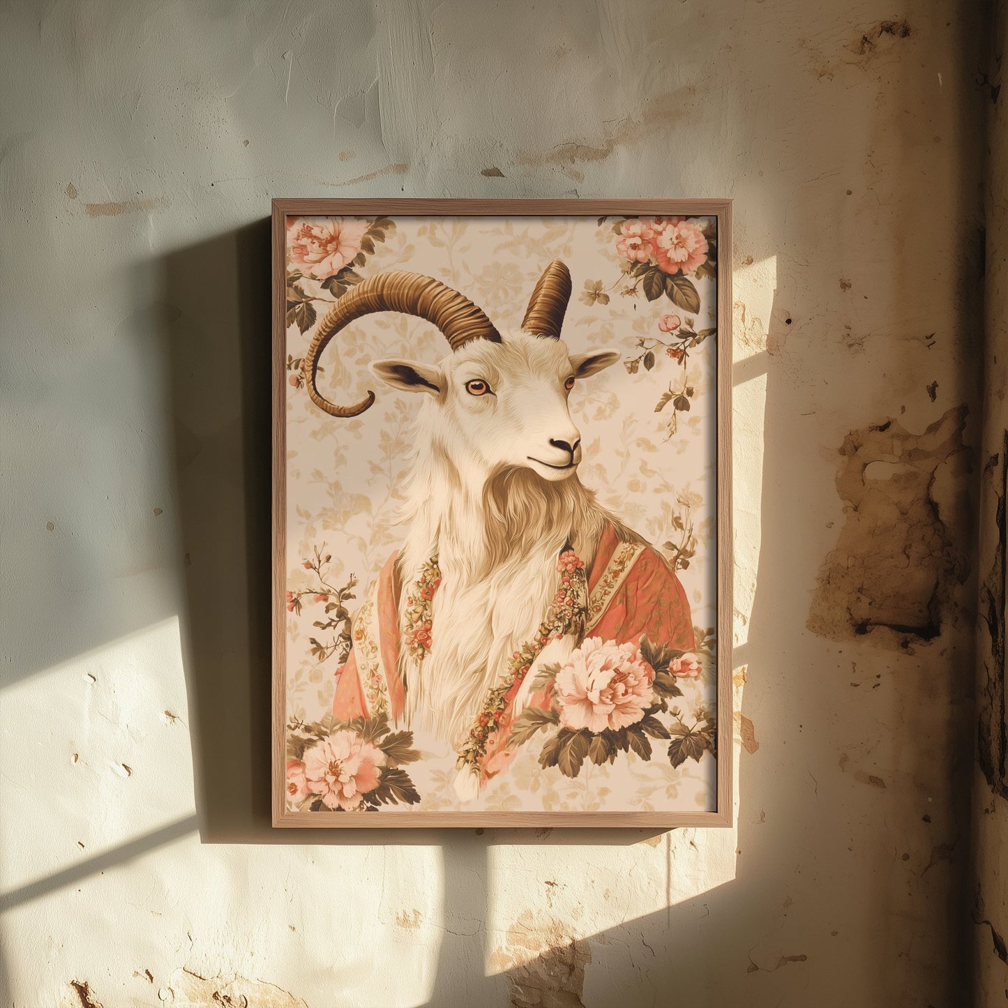 Mountain Goat Art Print - Whimsical Animal in Robe Poster - Floral Illustration - Mystical Wall Art 1/3