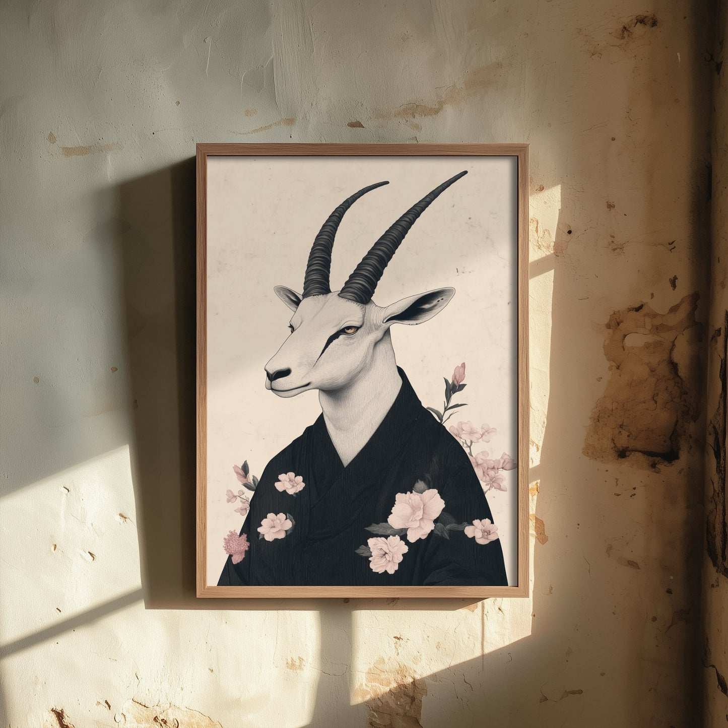 Arabian Oryx Art Print - Whimsical Animal in Kimono Poster - Floral Illustration - Mystical Wall Art 2/3