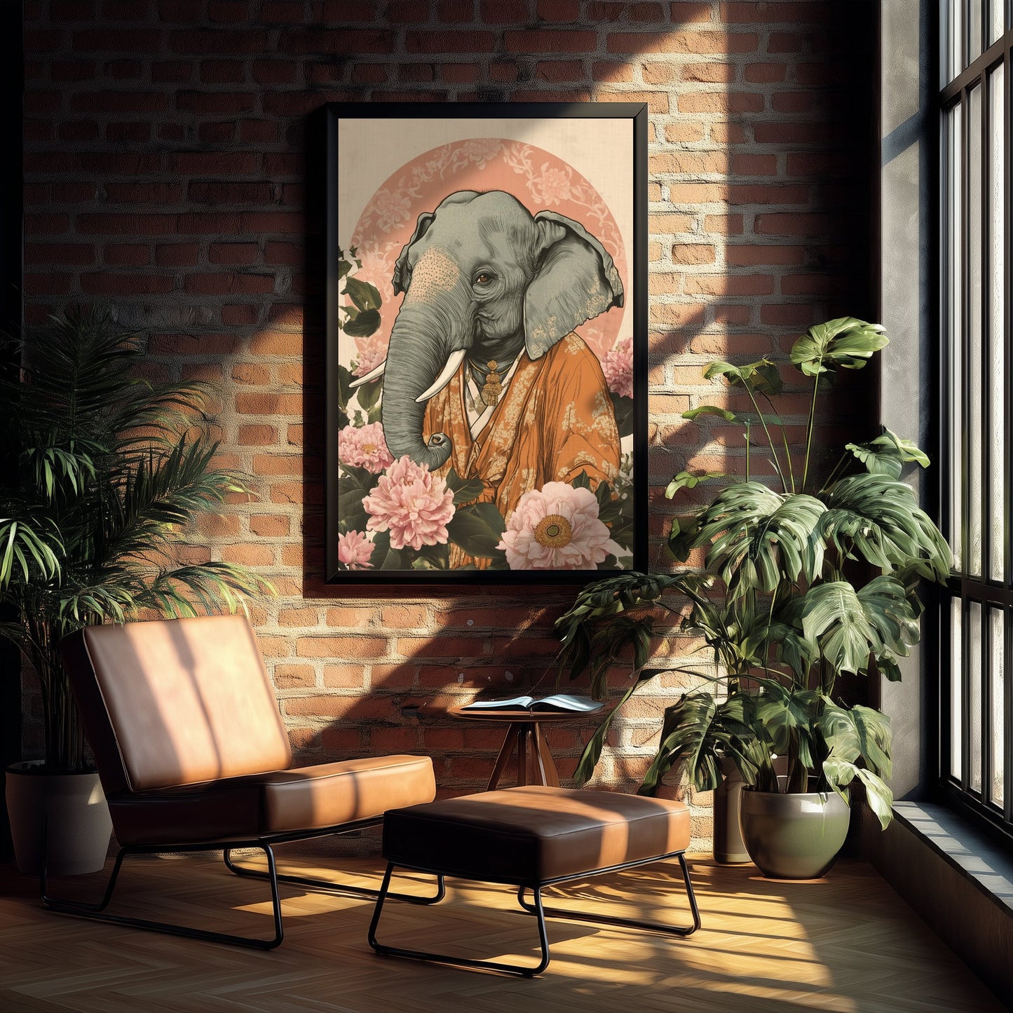 Asian Elephant Art Print - Whimsical Animal in Robe Poster - Floral Illustration - Riverbank Sage Wall Art 2/3