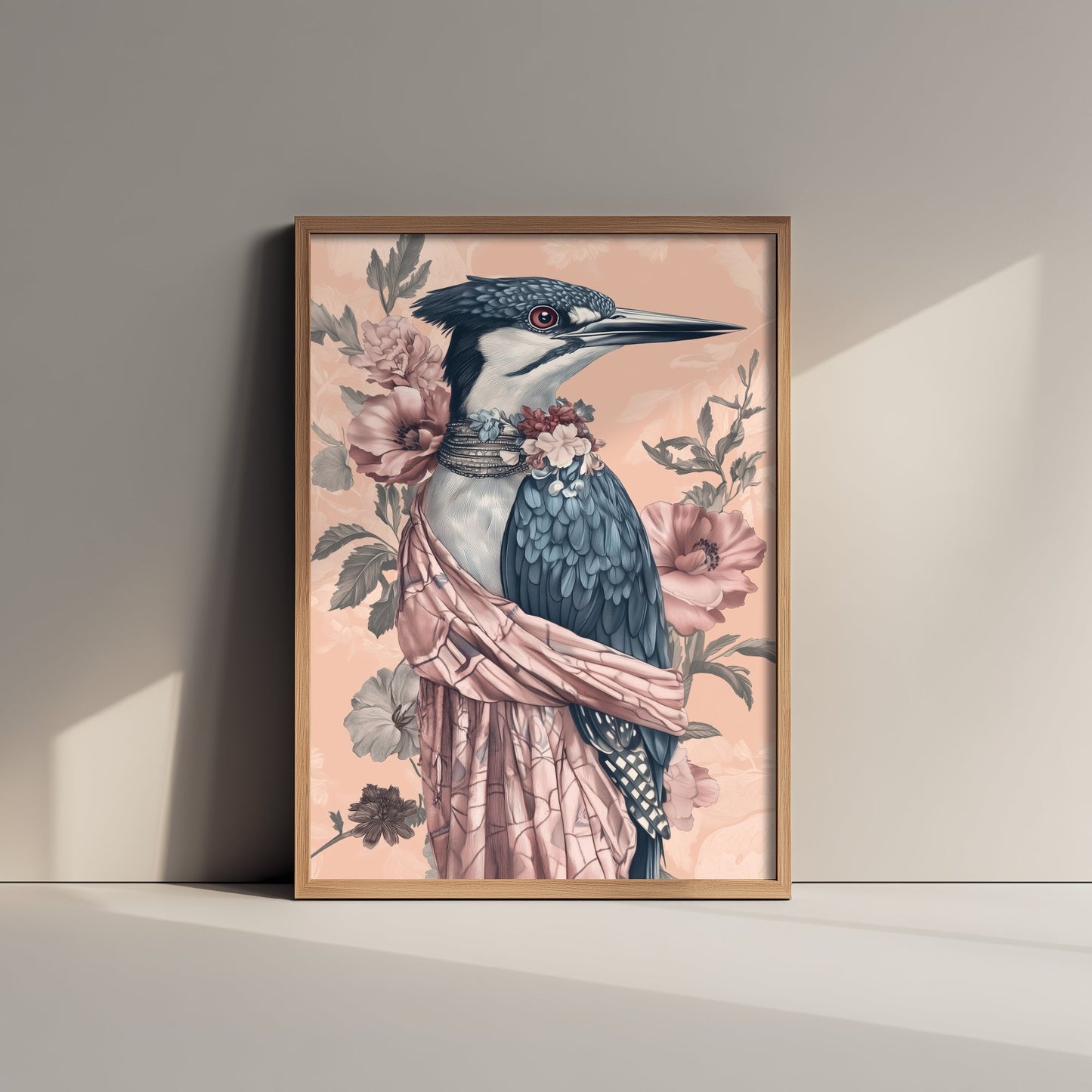 Kingfisher Art Print - Whimsical Animal in Robe Poster - Floral Illustration - Riverbank Sage Wall Art 3/3