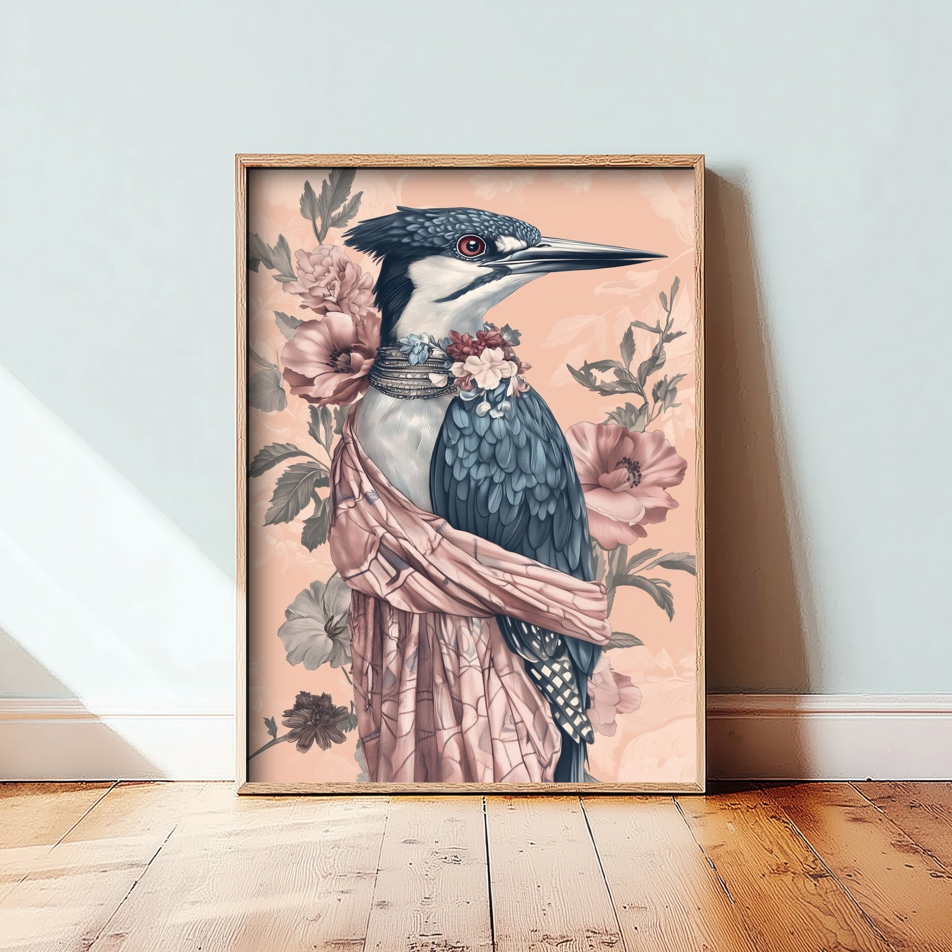 Kingfisher Art Print - Whimsical Animal in Robe Poster - Floral Illustration - Riverbank Sage Wall Art 3/3