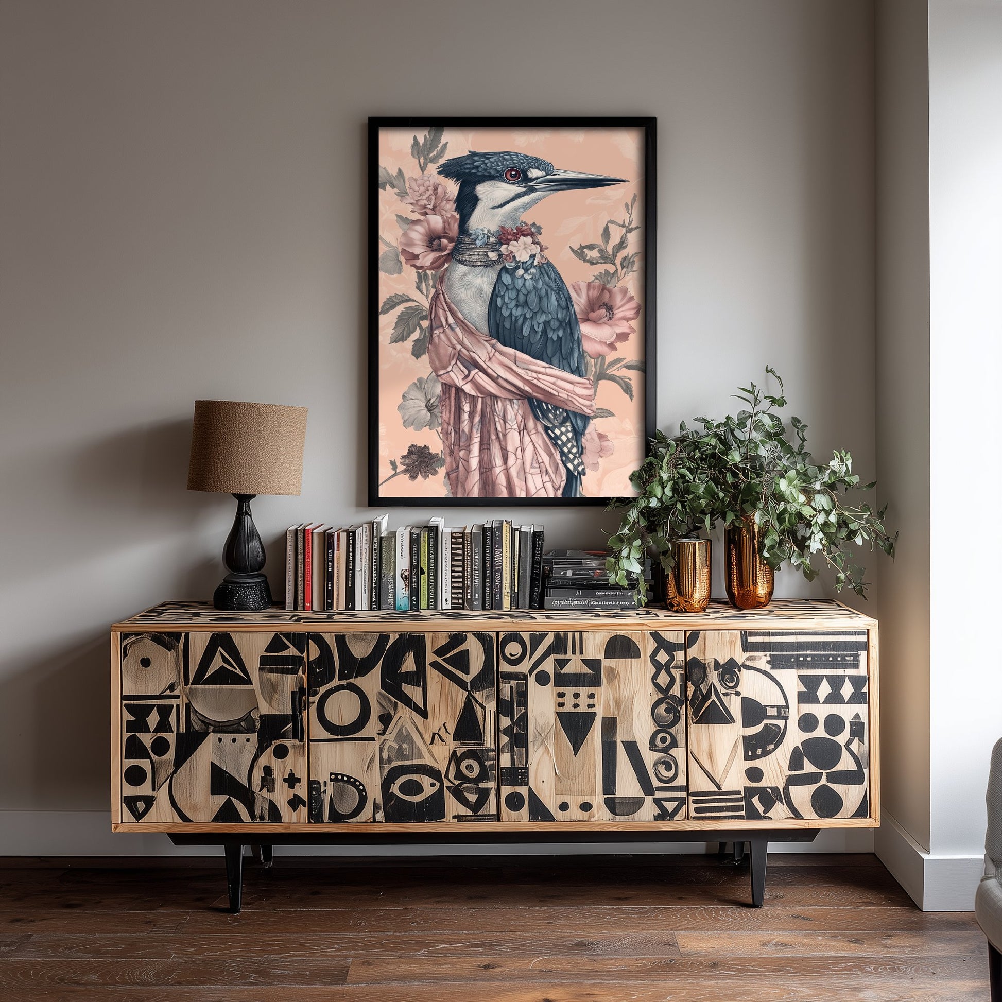 Kingfisher Art Print - Whimsical Animal in Robe Poster - Floral Illustration - Riverbank Sage Wall Art 3/3