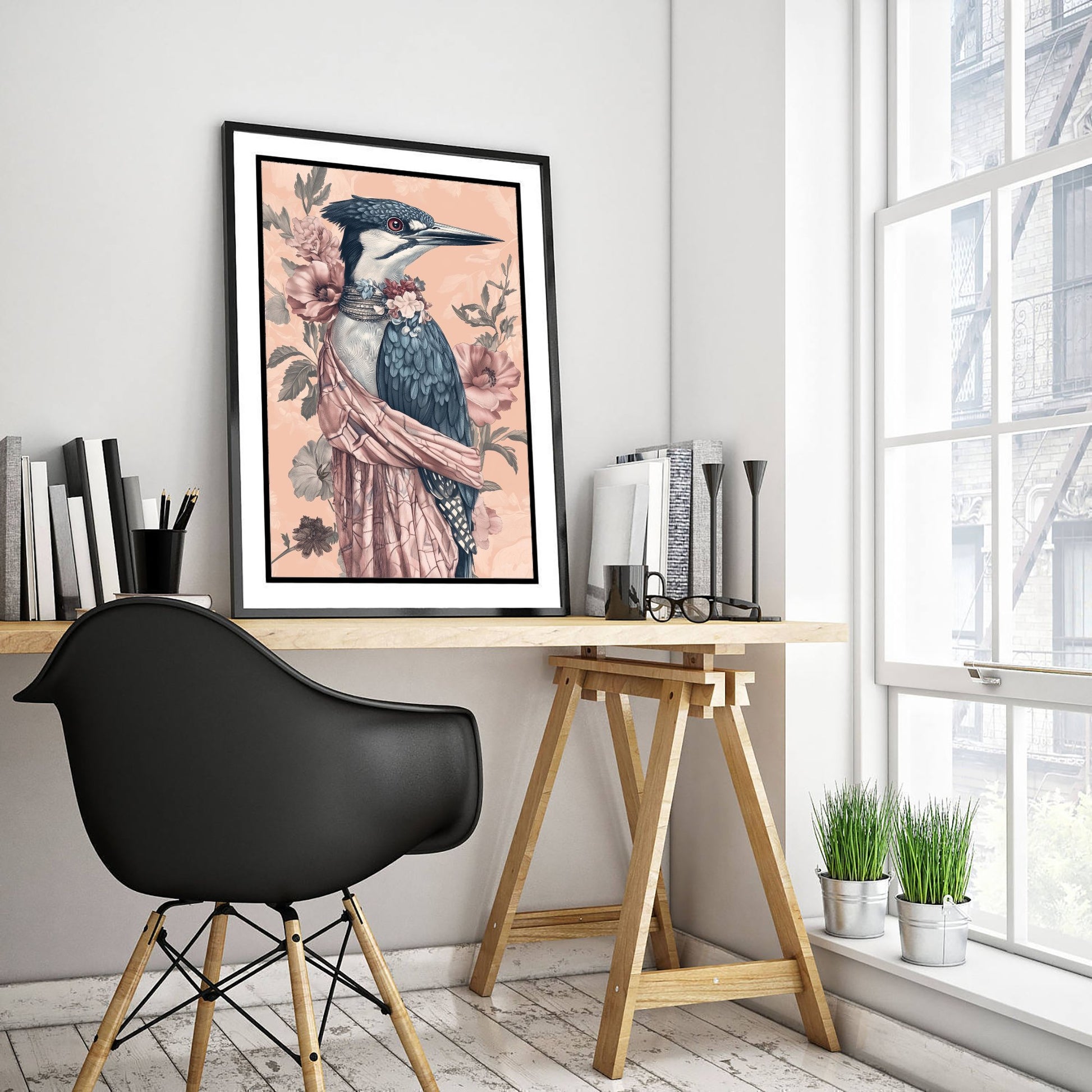 Kingfisher Art Print - Whimsical Animal in Robe Poster - Floral Illustration - Riverbank Sage Wall Art 3/3