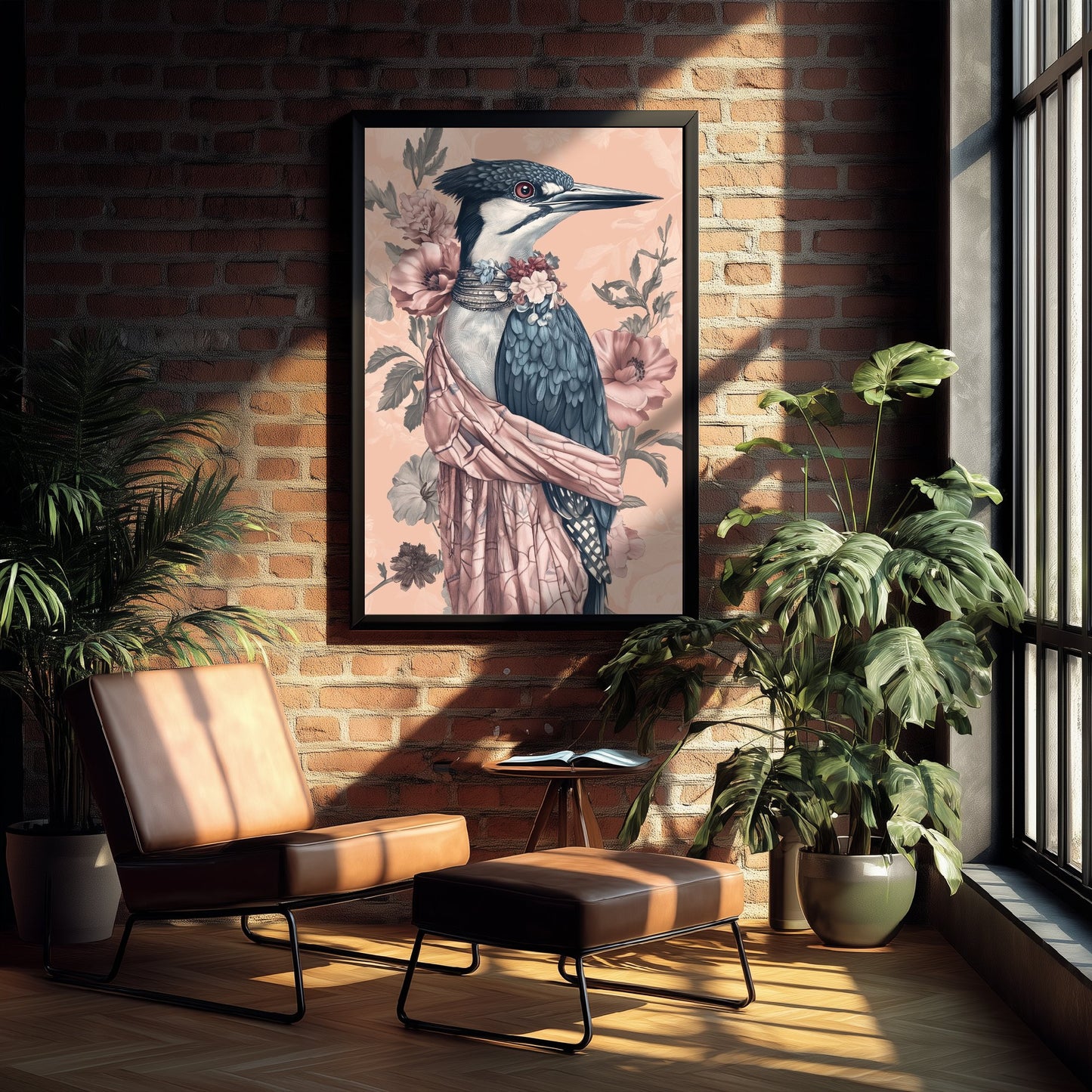 Kingfisher Art Print - Whimsical Animal in Robe Poster - Floral Illustration - Riverbank Sage Wall Art 3/3