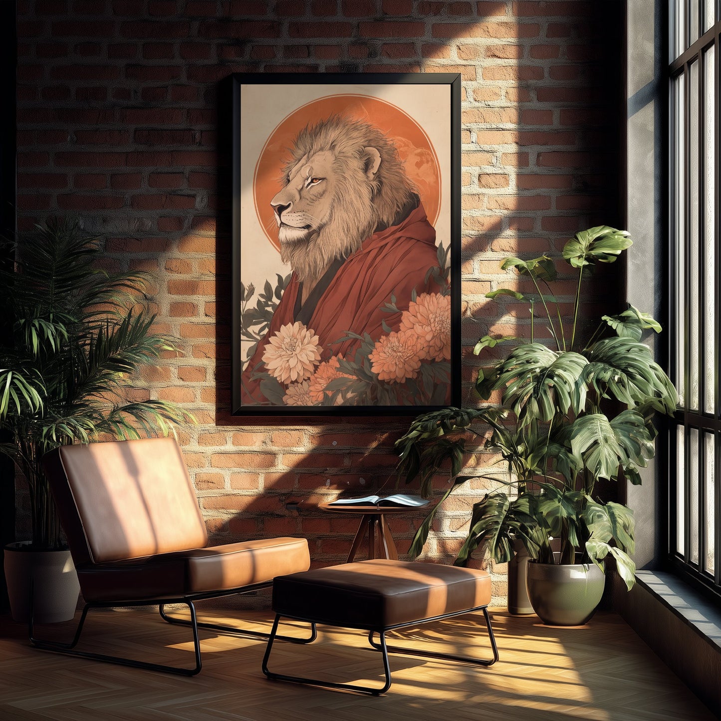 Lion Art Print - Whimsical Animal in Robe Poster - Floral Illustration - Savanna Sovereign Wall Art 1/3