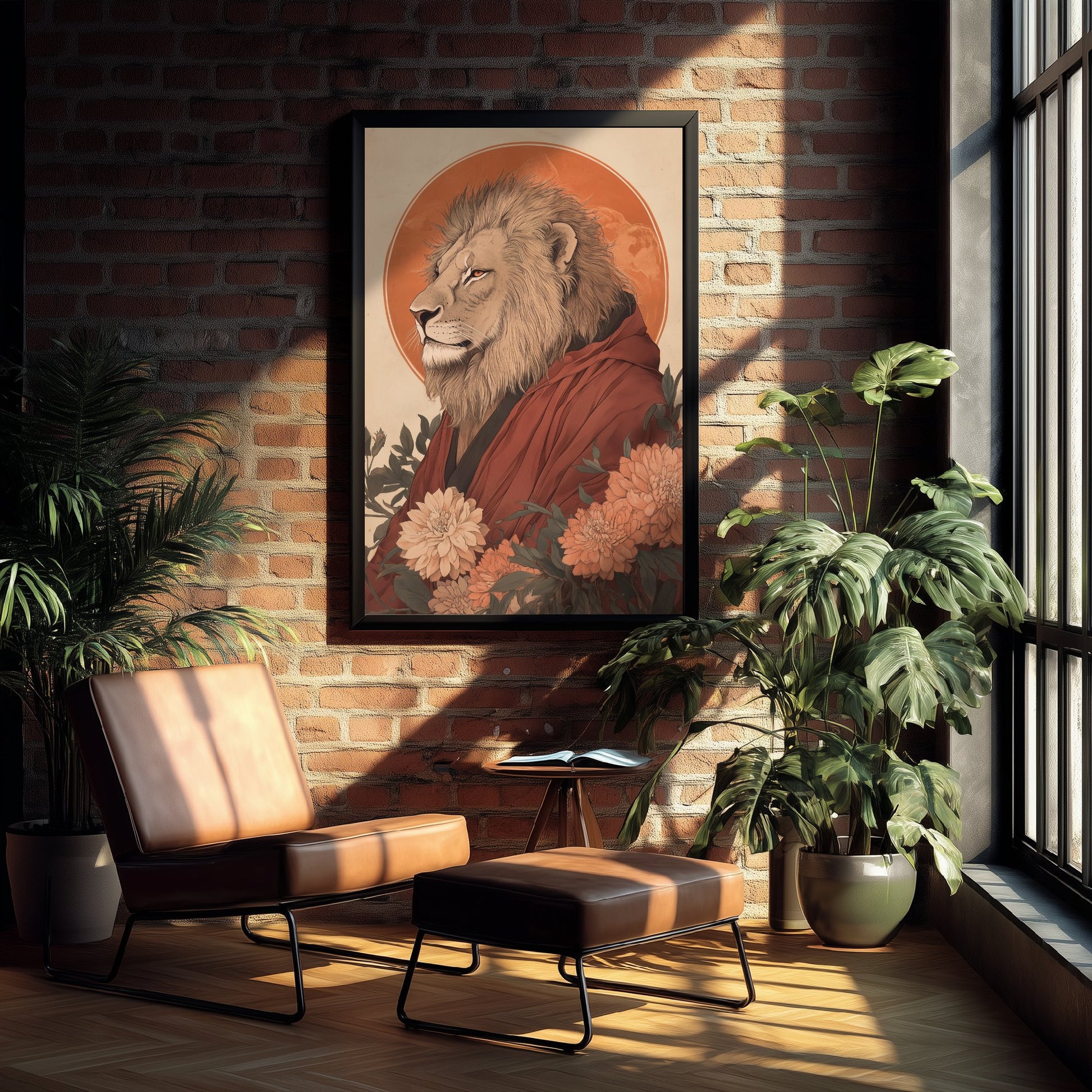 Lion Art Print - Whimsical Animal in Robe Poster - Floral Illustration - Savanna Sovereign Wall Art 1/3