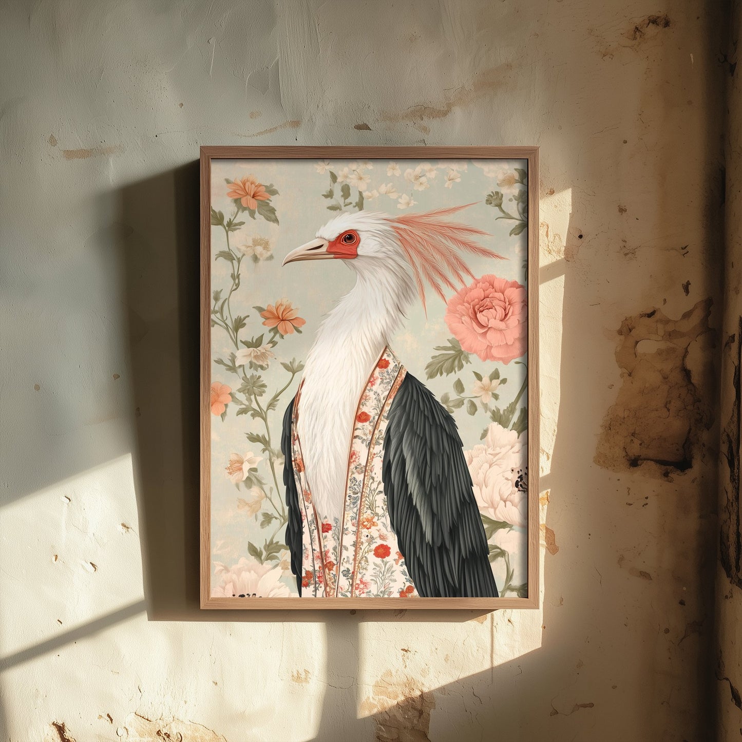Secretary Bird Art Print - Whimsical Animal in Robe Poster - Floral Illustration - Savanna Wall Art 2/3