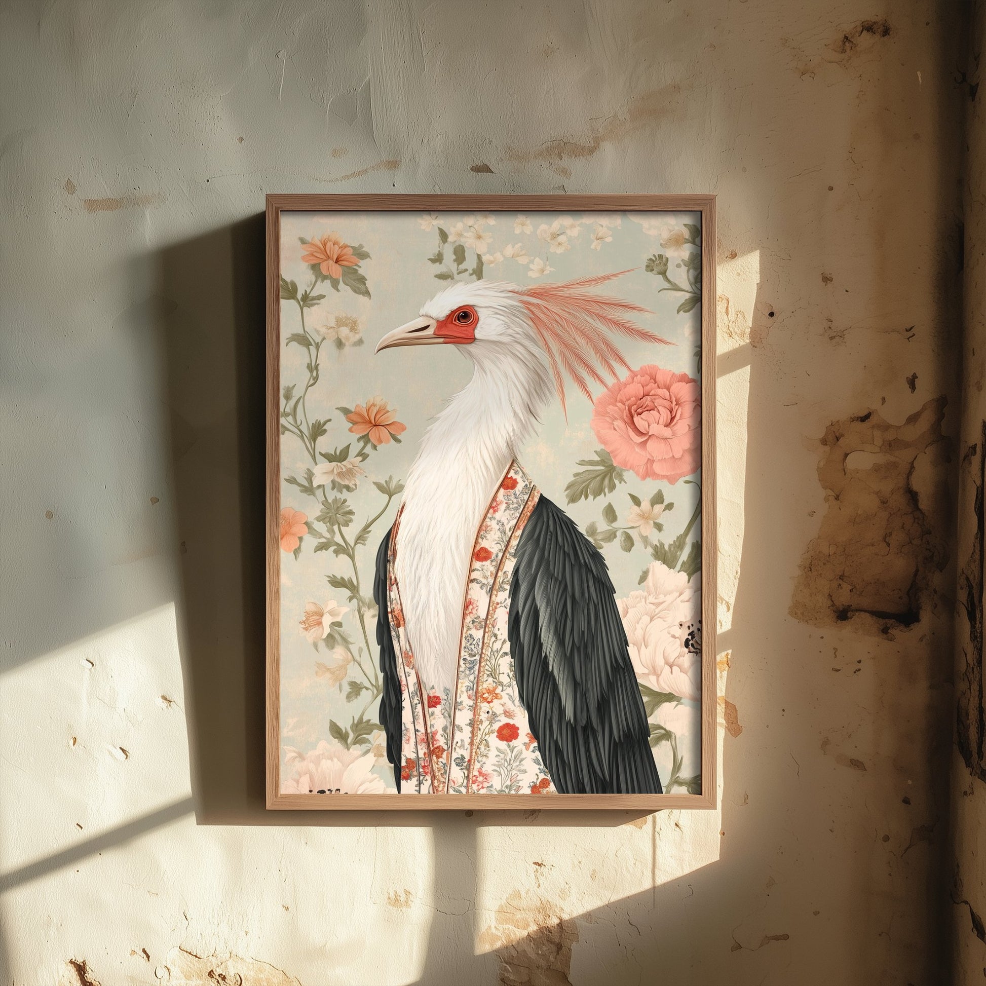 Secretary Bird Art Print - Whimsical Animal in Robe Poster - Floral Illustration - Savanna Wall Art 2/3