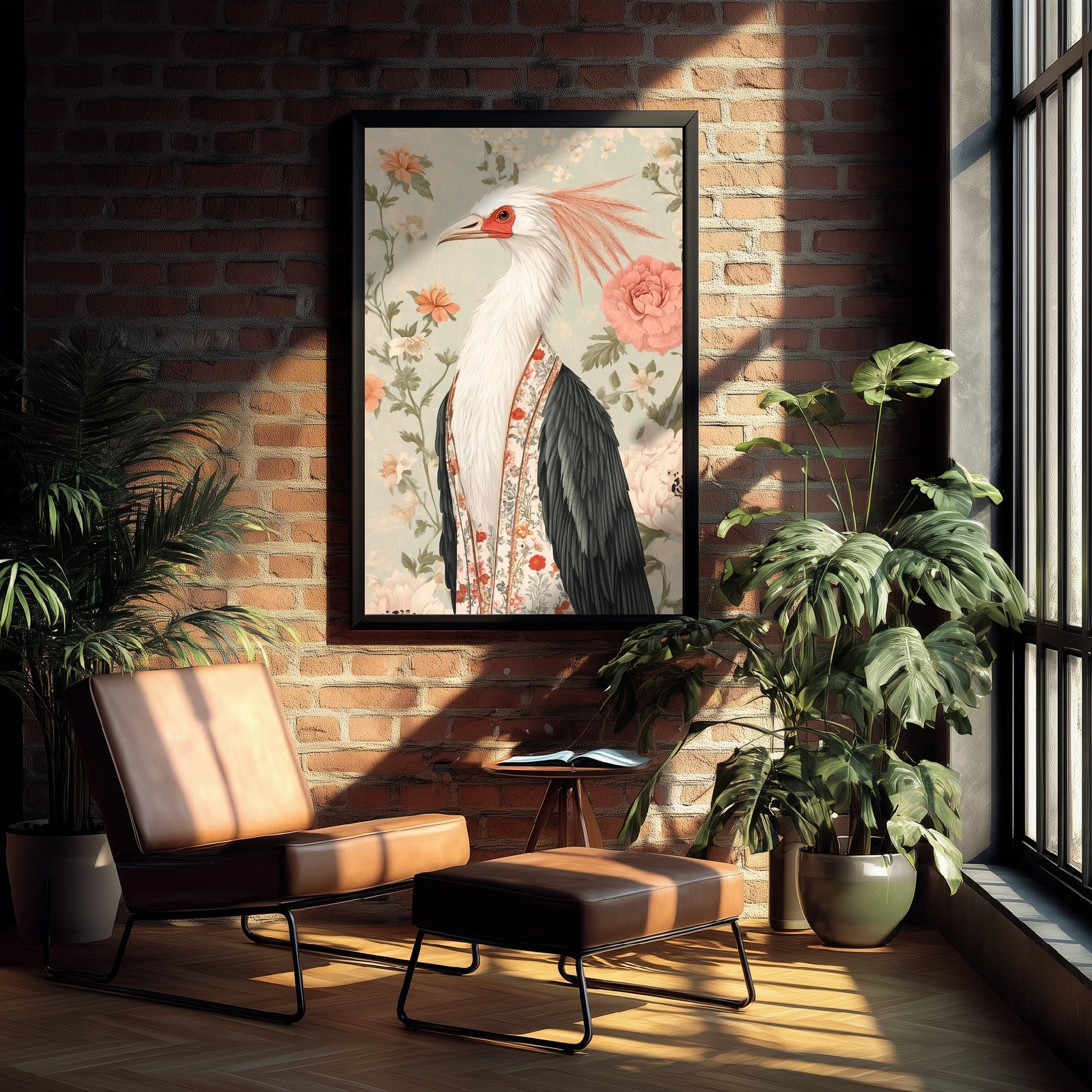 Secretary Bird Art Print - Whimsical Animal in Robe Poster - Floral Illustration - Savanna Wall Art 2/3