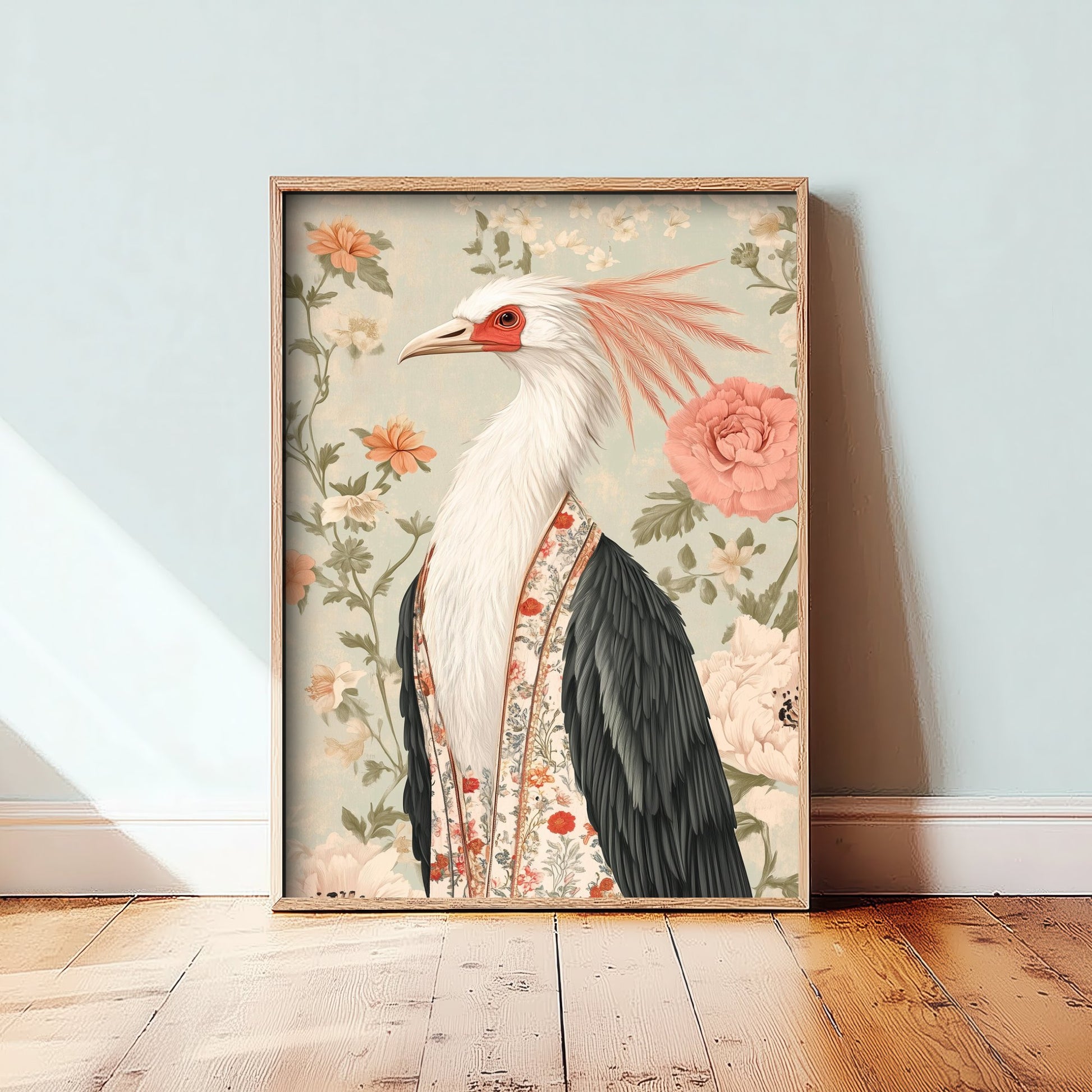 Secretary Bird Art Print - Whimsical Animal in Robe Poster - Floral Illustration - Savanna Wall Art 2/3