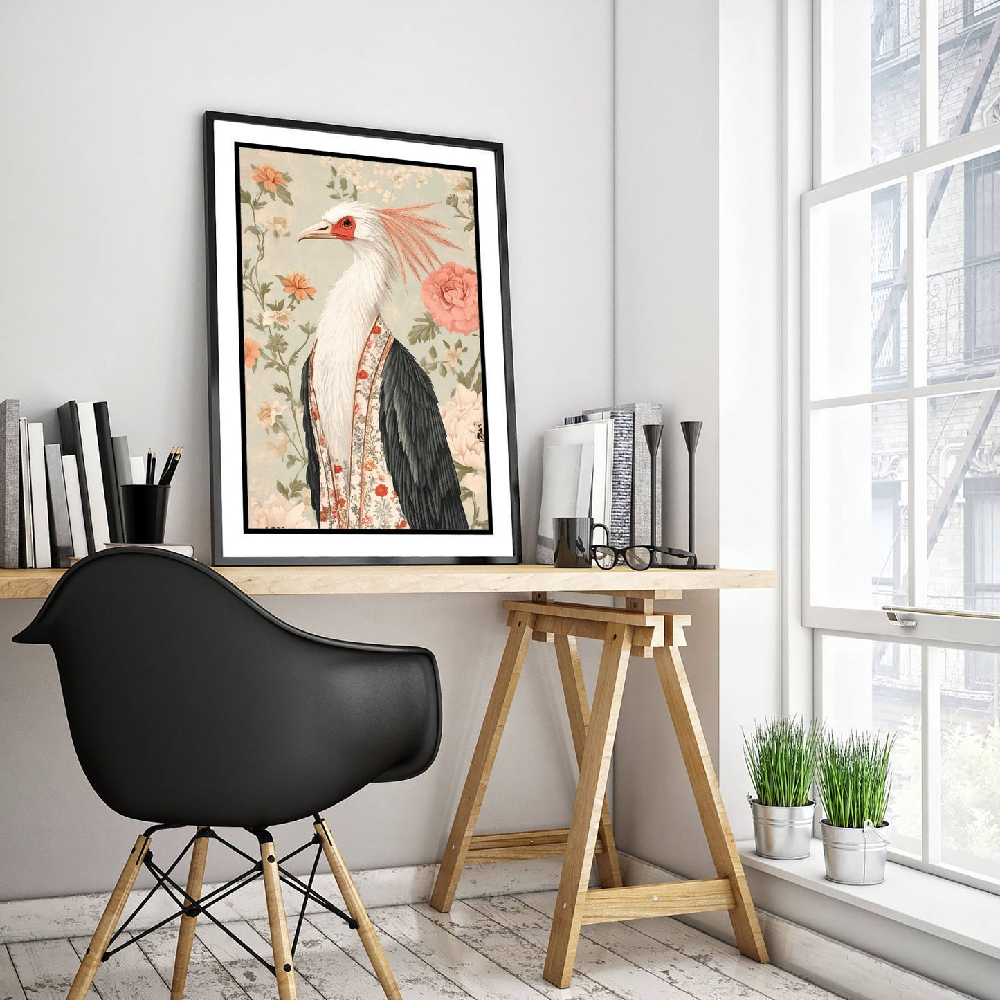 Secretary Bird Art Print - Whimsical Animal in Robe Poster - Floral Illustration - Savanna Wall Art 2/3