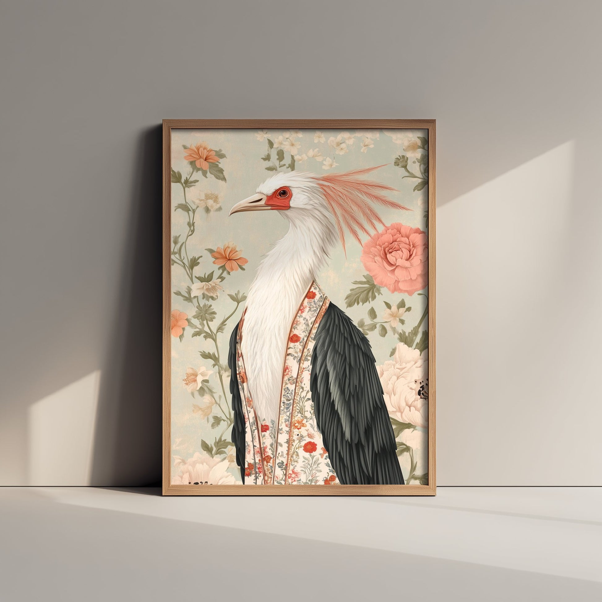 Secretary Bird Art Print - Whimsical Animal in Robe Poster - Floral Illustration - Savanna Wall Art 2/3