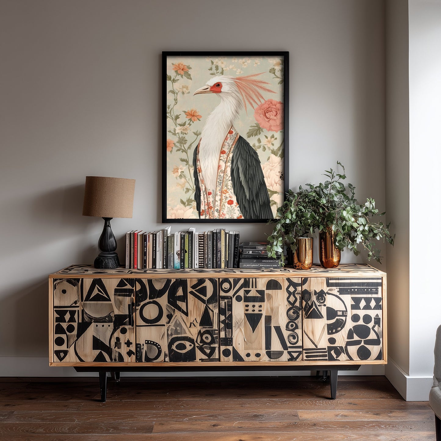 Secretary Bird Art Print - Whimsical Animal in Robe Poster - Floral Illustration - Savanna Wall Art 2/3