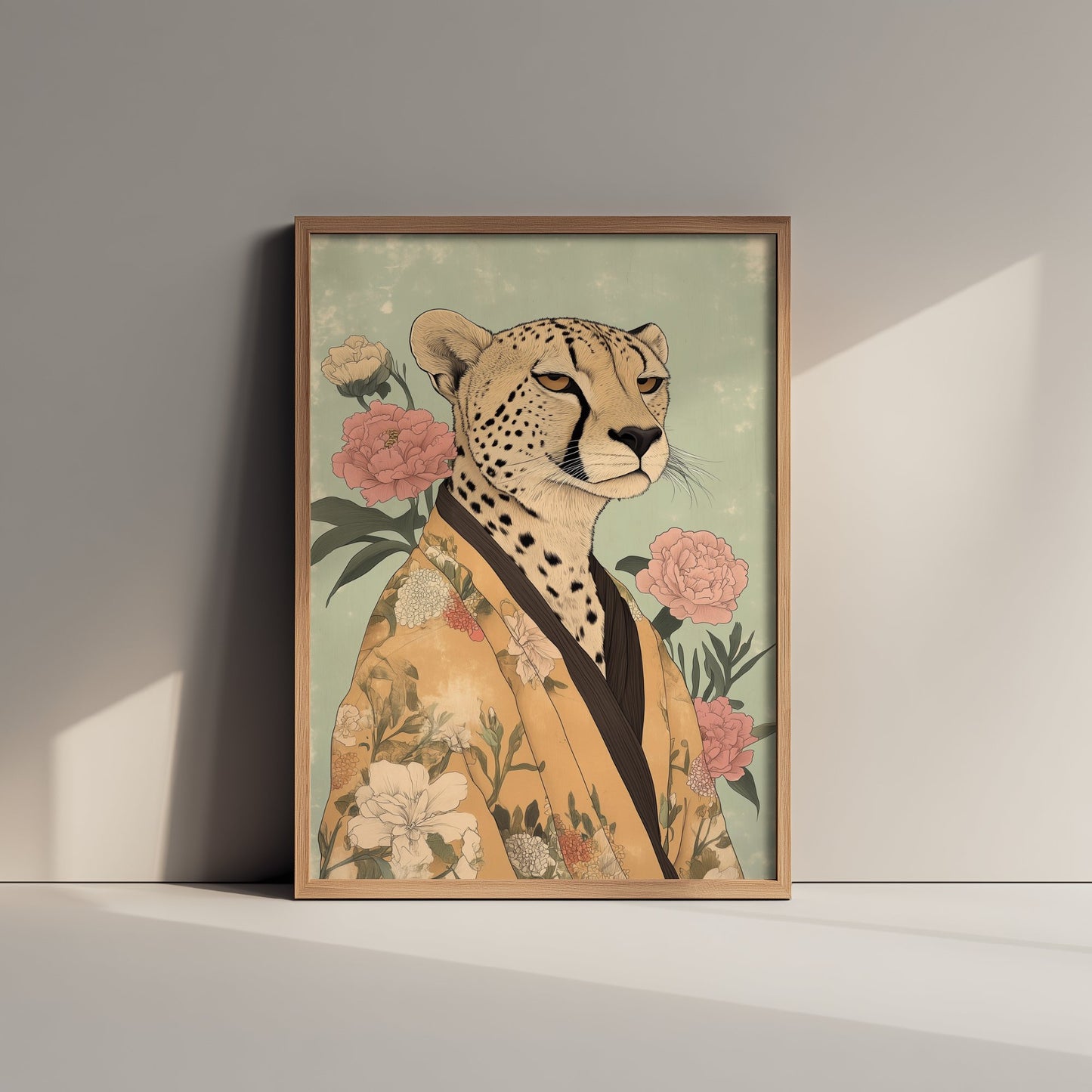 Cheetah Art Print - Whimsical Animal in Kimono Poster - Floral Illustration - Savanna Sovereign Wall Art 3/3