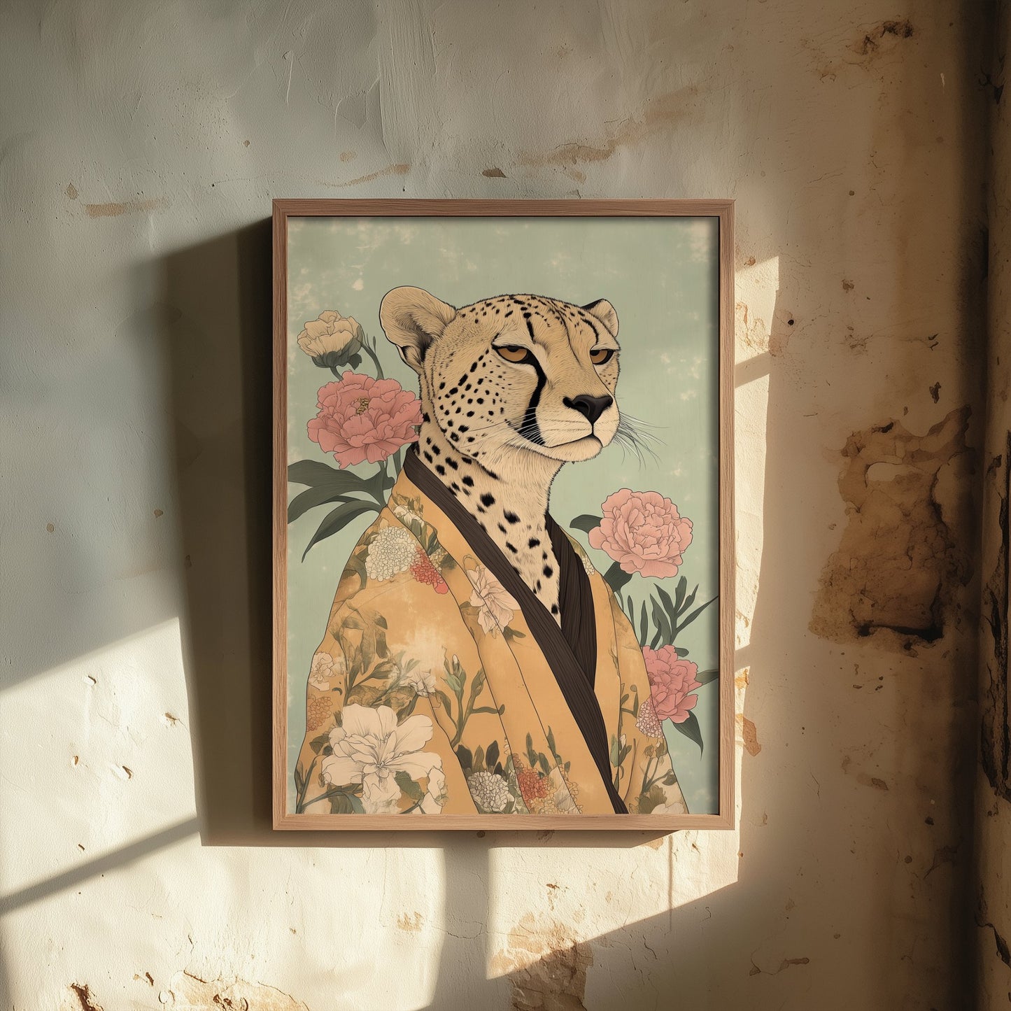 Cheetah Art Print - Whimsical Animal in Kimono Poster - Floral Illustration - Savanna Sovereign Wall Art 3/3