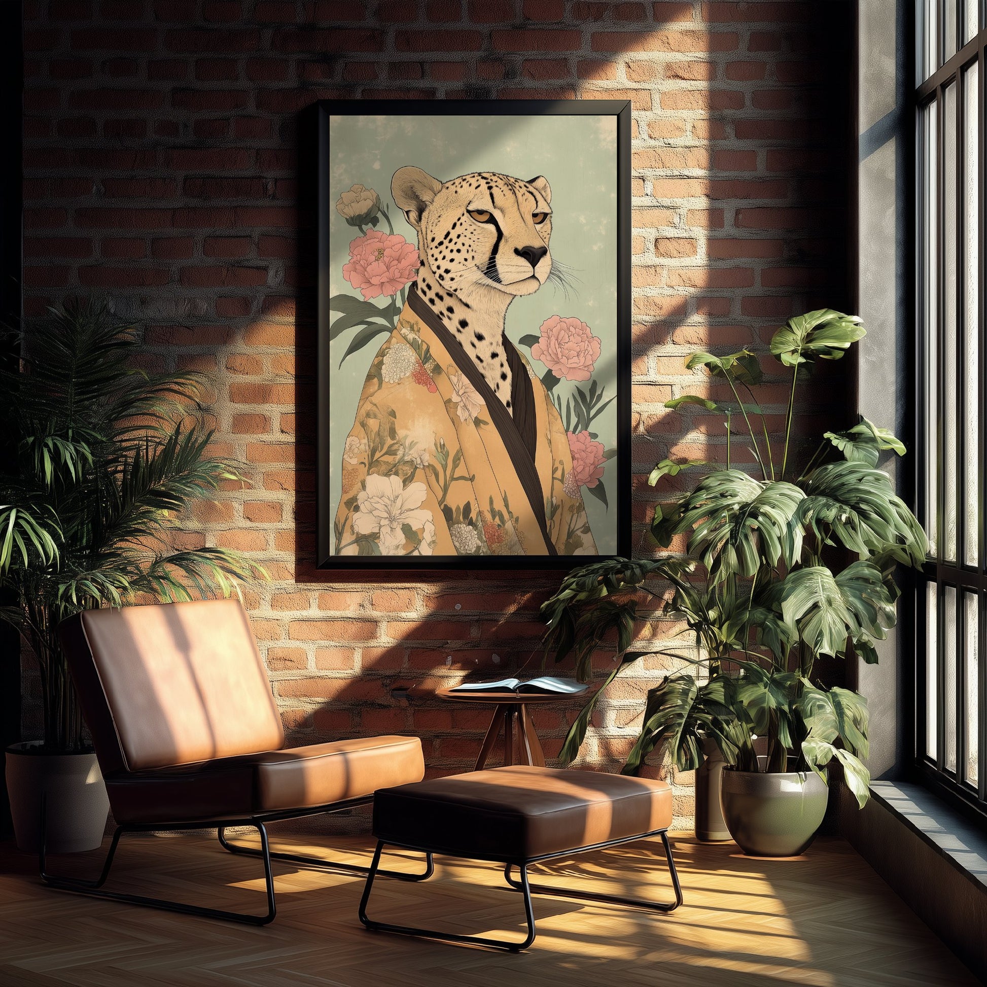 Cheetah Art Print - Whimsical Animal in Kimono Poster - Floral Illustration - Savanna Sovereign Wall Art 3/3