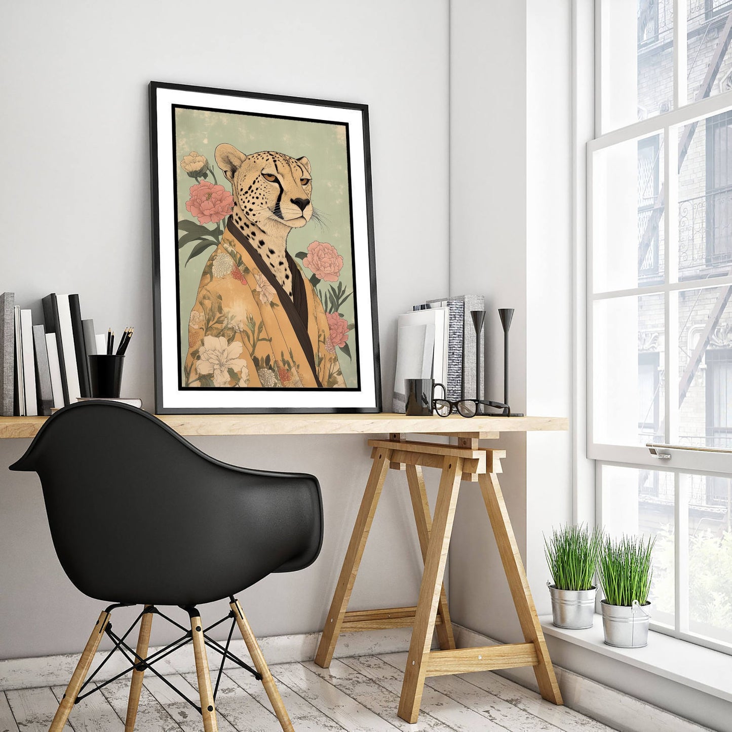 Cheetah Art Print - Whimsical Animal in Kimono Poster - Floral Illustration - Savanna Sovereign Wall Art 3/3