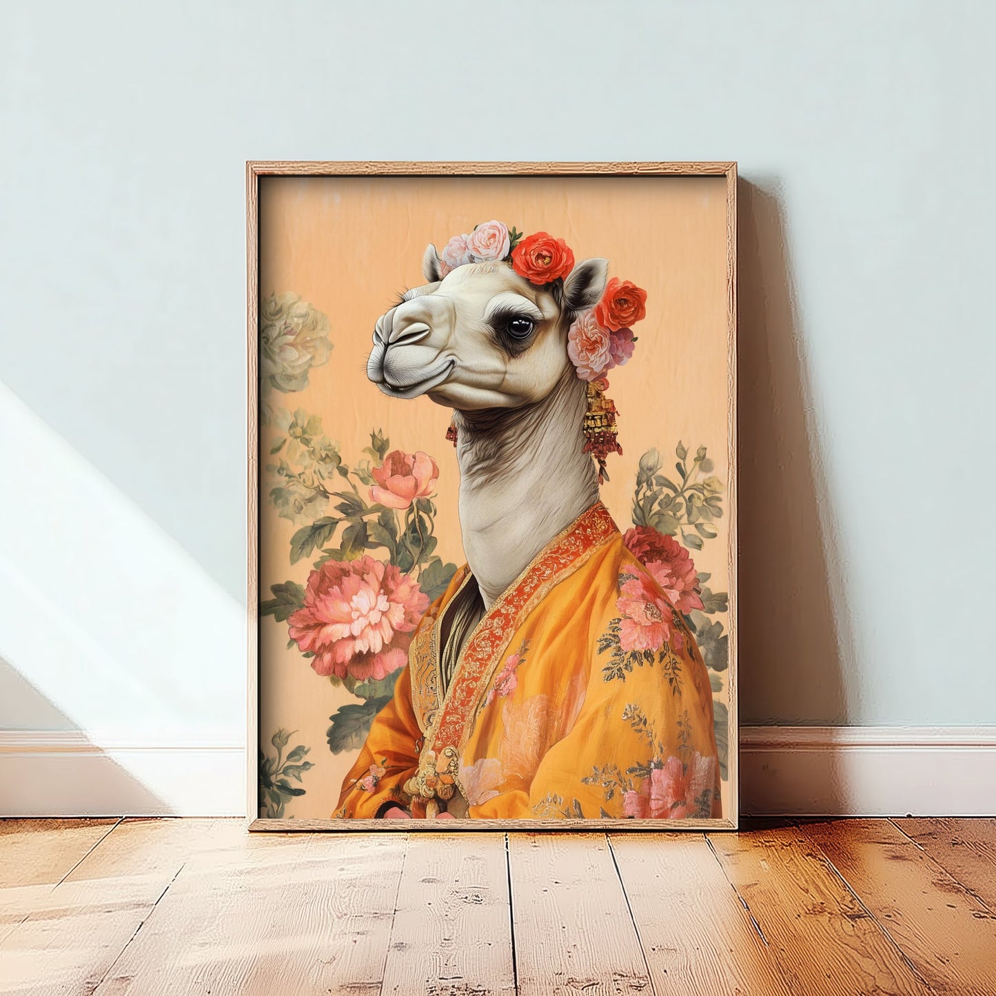 Camel Art Print - Whimsical Animal in Robe Poster - Floral Illustration - Desert Ascetic Wall Art 1/3