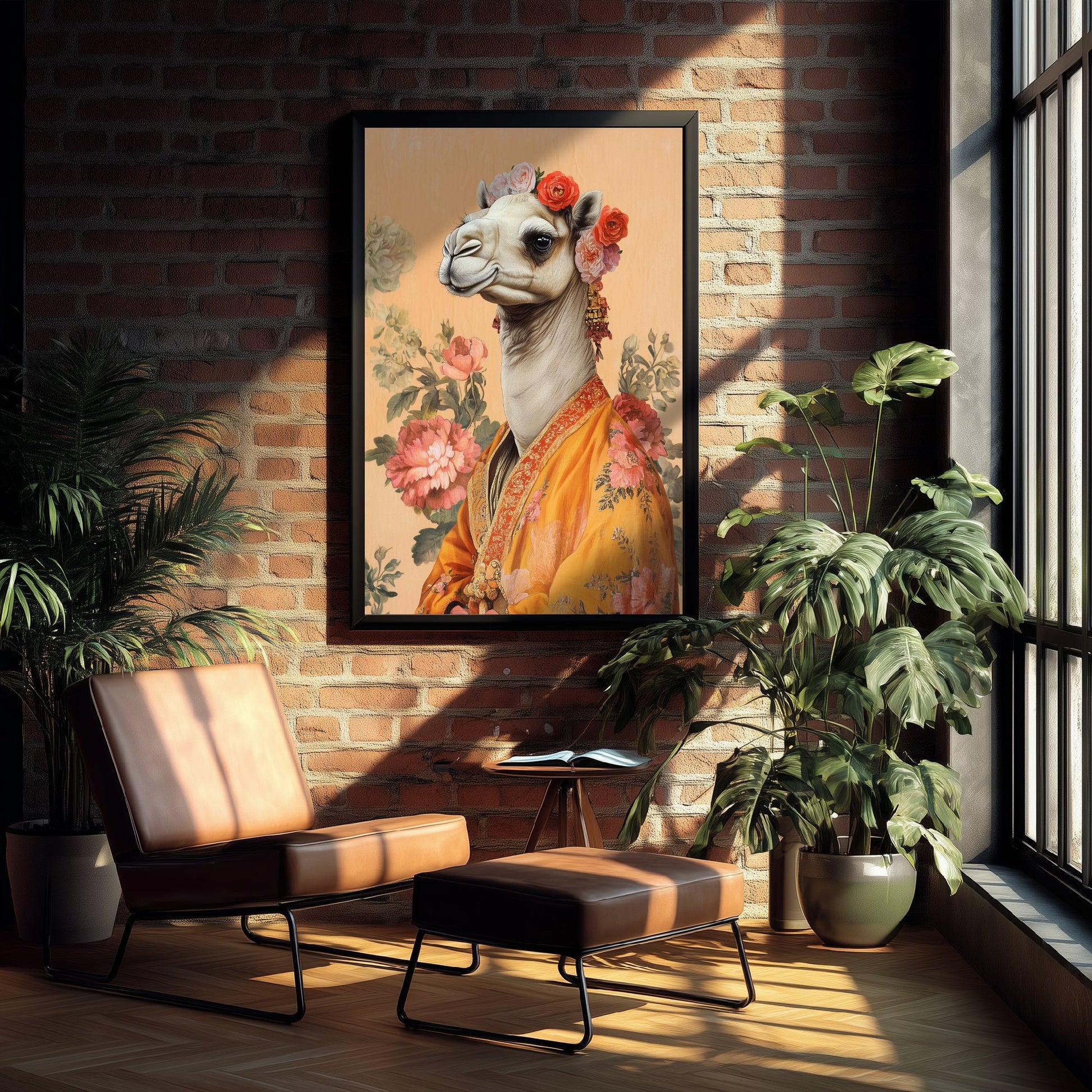 Camel Art Print - Whimsical Animal in Robe Poster - Floral Illustration - Desert Ascetic Wall Art 1/3
