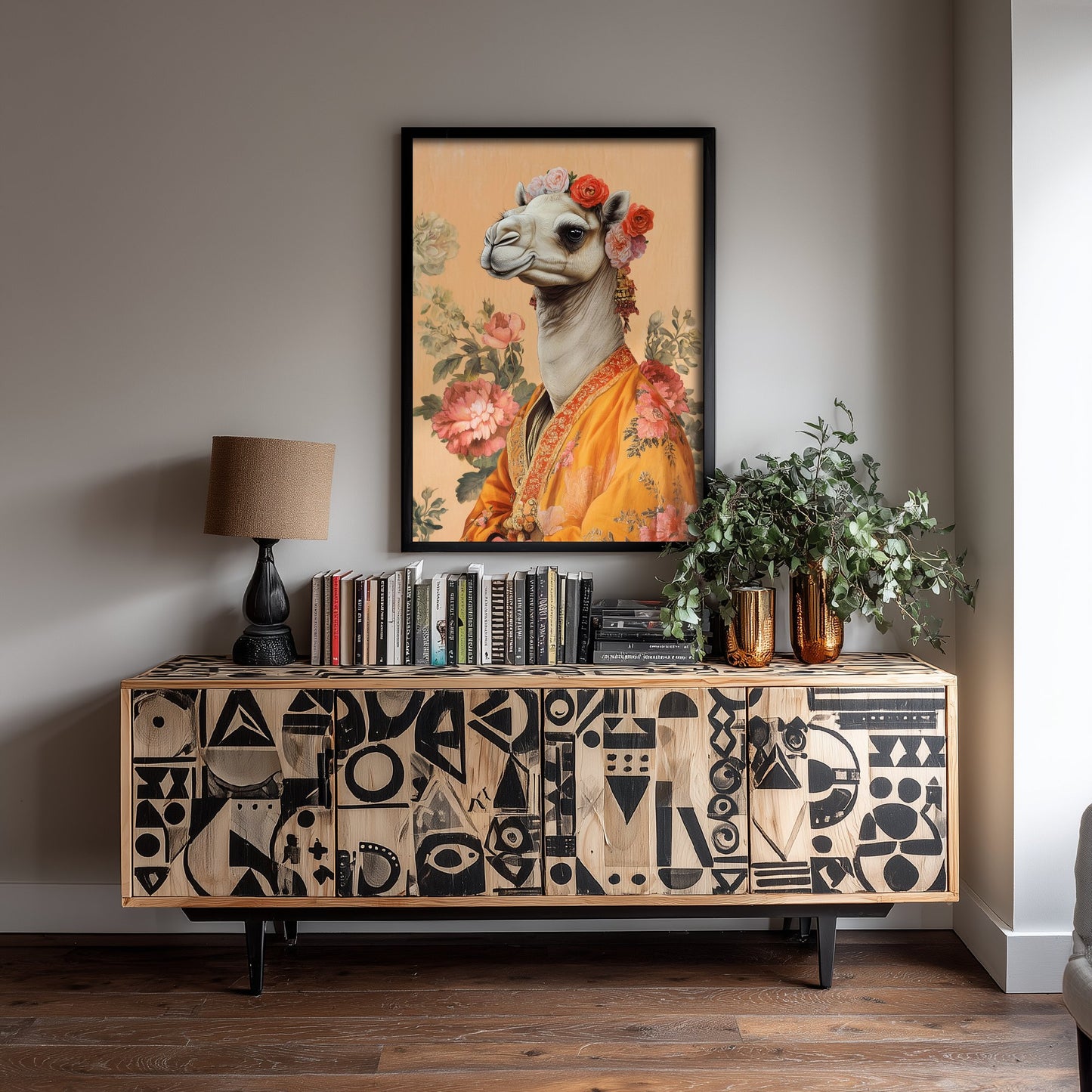 Camel Art Print - Whimsical Animal in Robe Poster - Floral Illustration - Desert Ascetic Wall Art 1/3
