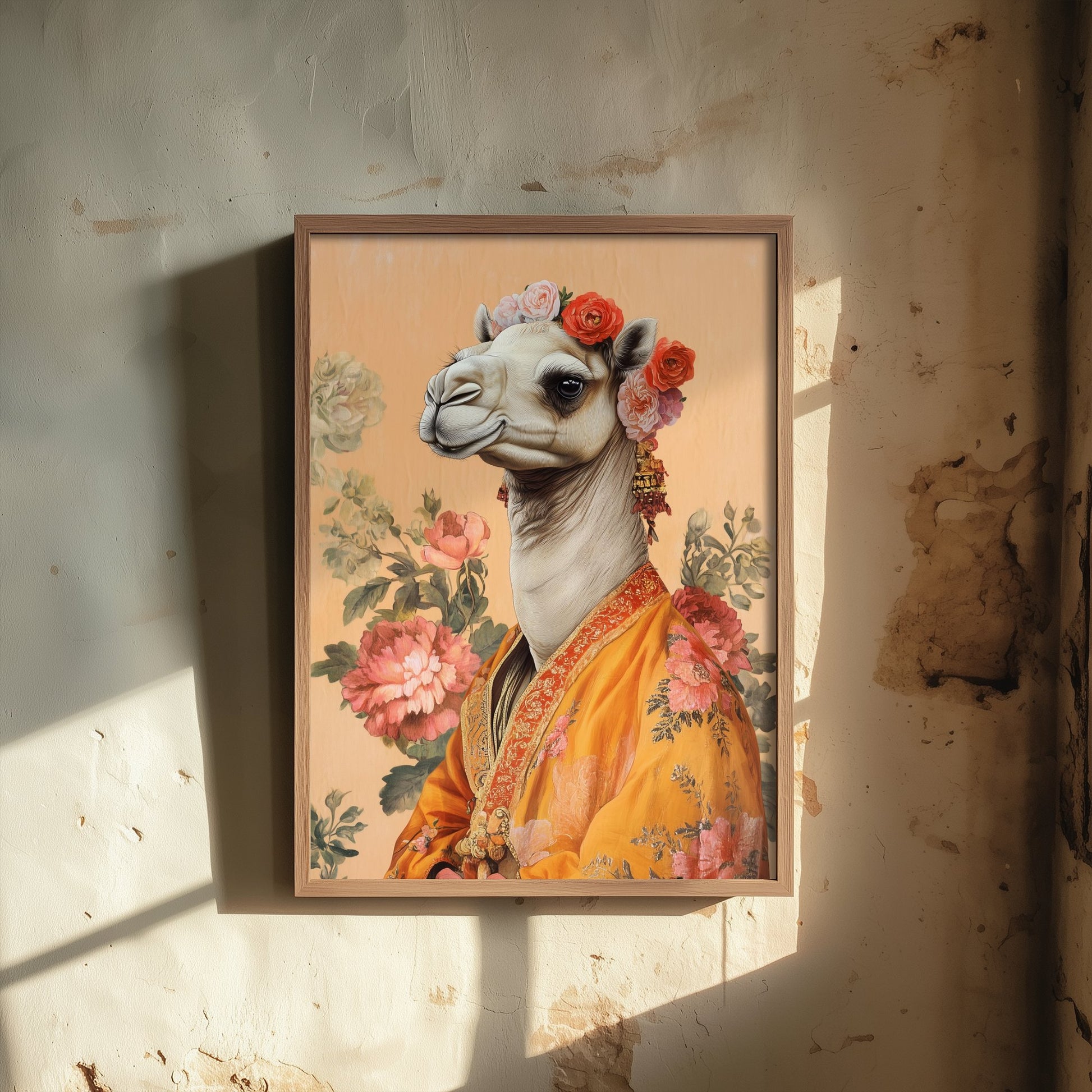 Camel Art Print - Whimsical Animal in Robe Poster - Floral Illustration - Desert Ascetic Wall Art 1/3