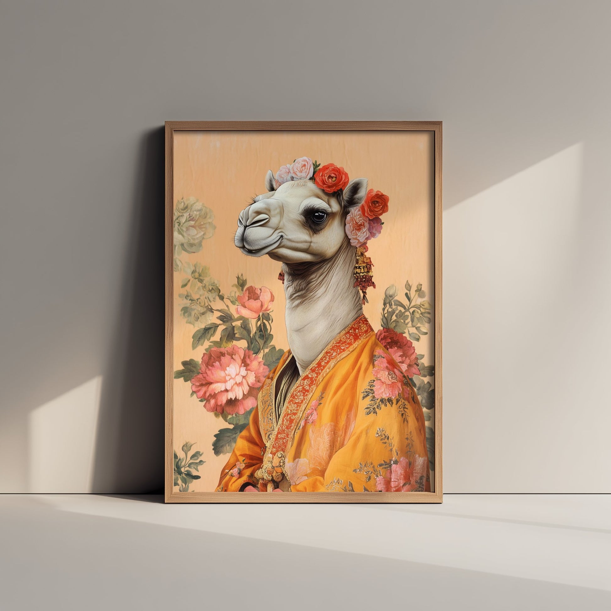 Camel Art Print - Whimsical Animal in Robe Poster - Floral Illustration - Desert Ascetic Wall Art 1/3