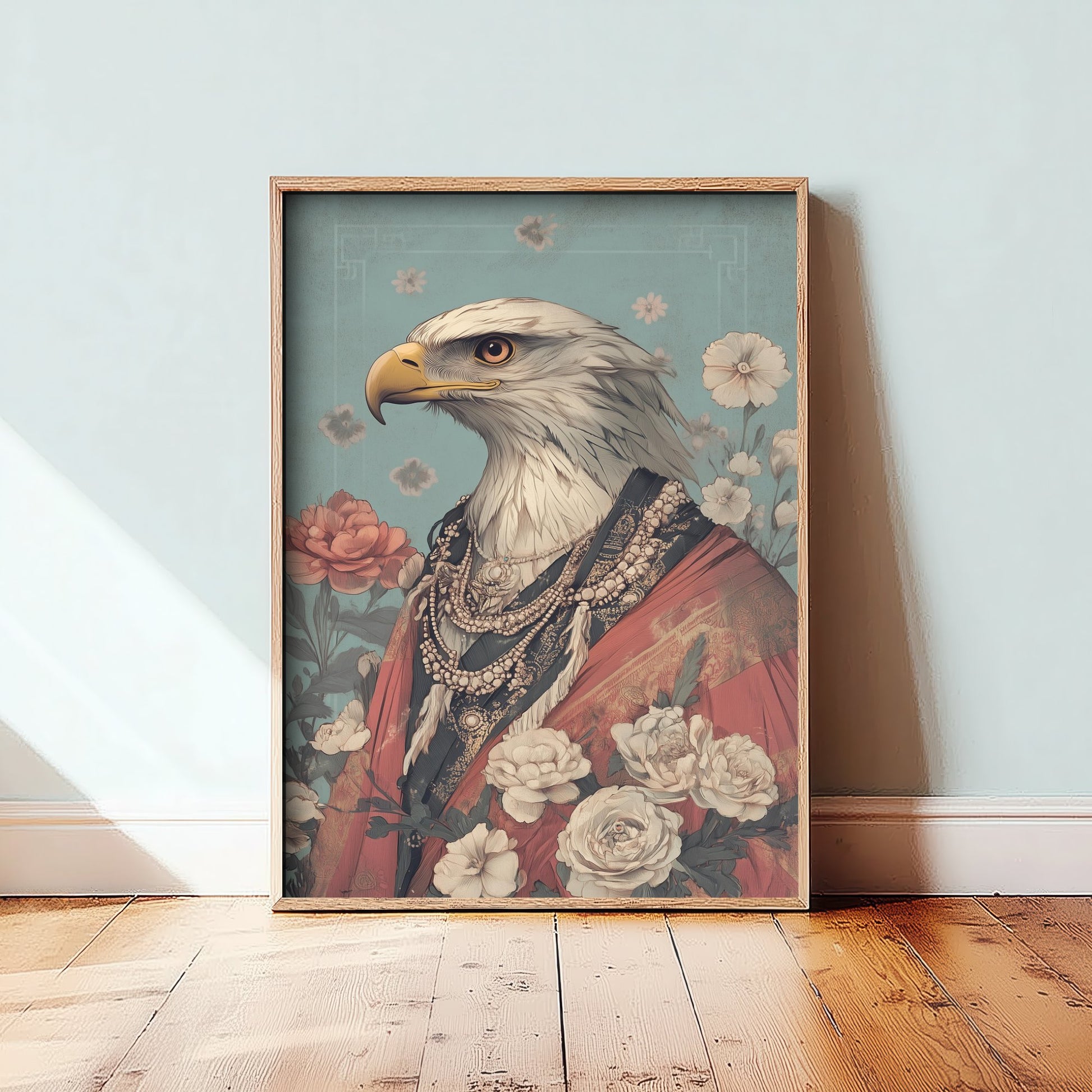 Eagle Art Print - Whimsical Animal in Robe Poster - Floral Illustration - Desert Ascetic Wall Art 2/3