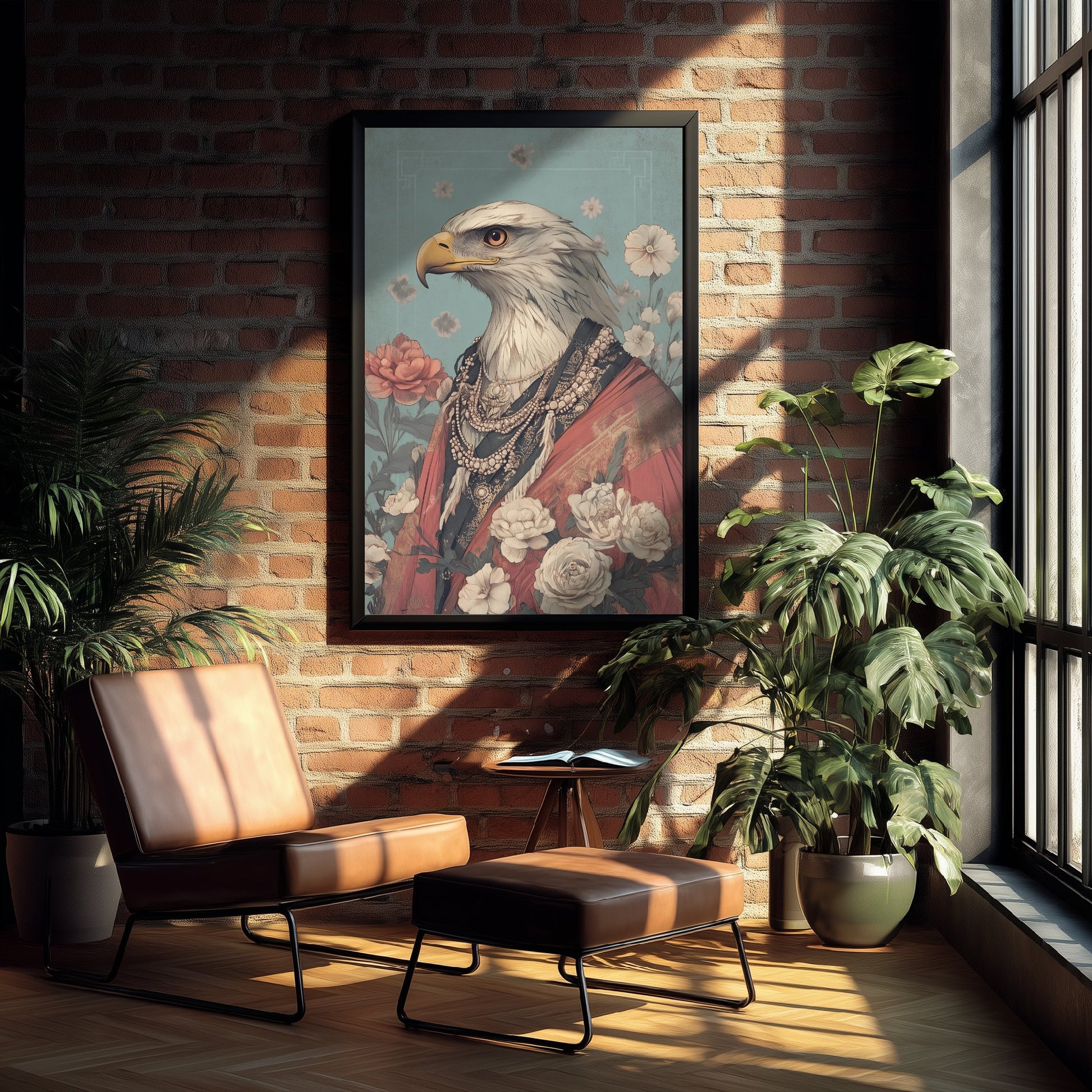 Eagle Art Print - Whimsical Animal in Robe Poster - Floral Illustration - Desert Ascetic Wall Art 2/3