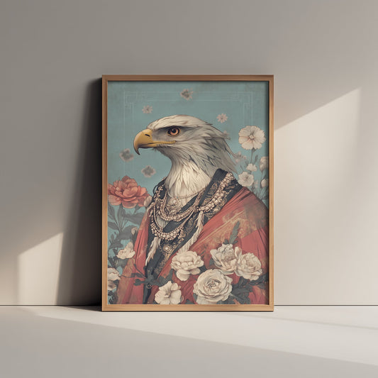 Eagle Art Print - Whimsical Animal in Robe Poster - Floral Illustration - Desert Ascetic Wall Art 2/3