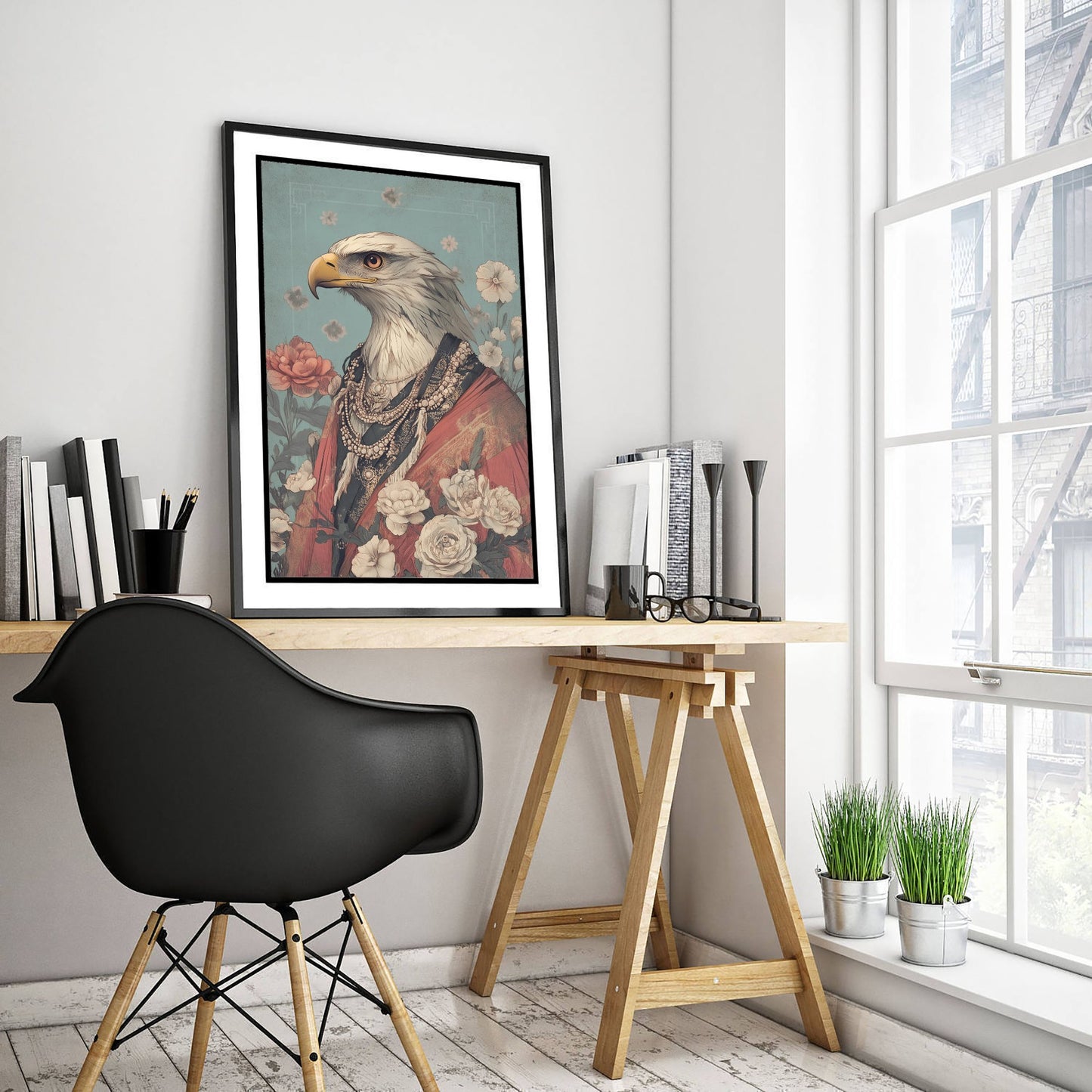 Eagle Art Print - Whimsical Animal in Robe Poster - Floral Illustration - Desert Ascetic Wall Art 2/3