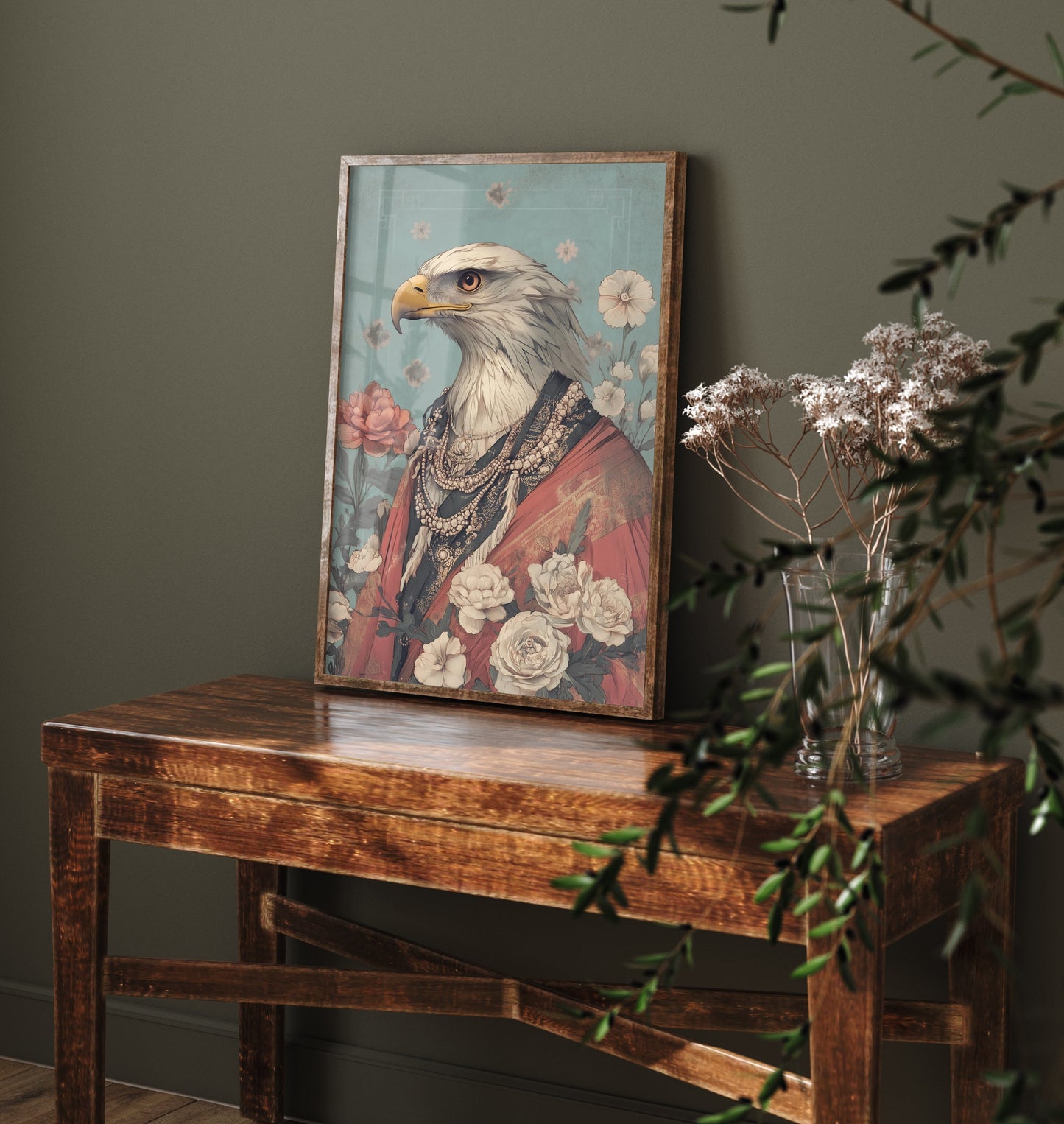 Eagle Art Print - Whimsical Animal in Robe Poster - Floral Illustration - Desert Ascetic Wall Art 2/3
