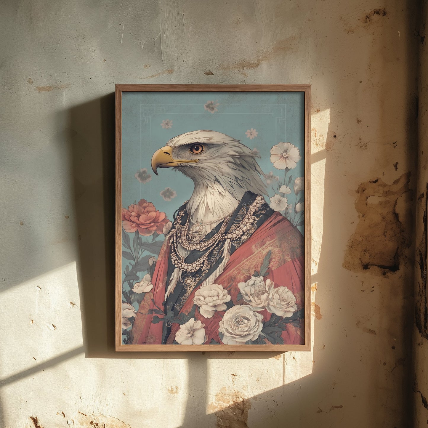 Eagle Art Print - Whimsical Animal in Robe Poster - Floral Illustration - Desert Ascetic Wall Art 2/3