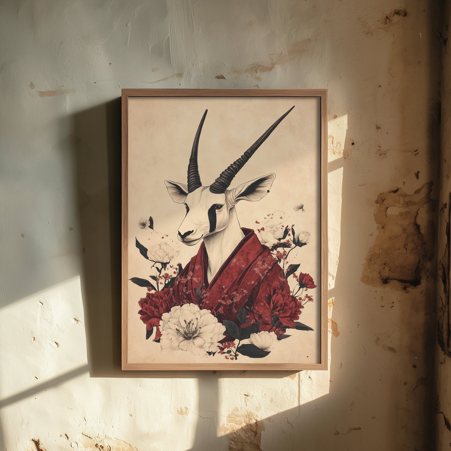 Arabian Oryx Art Print - Whimsical Animal in Robe Poster - Floral Illustration - Desert Ascetic Wall Art 3/3